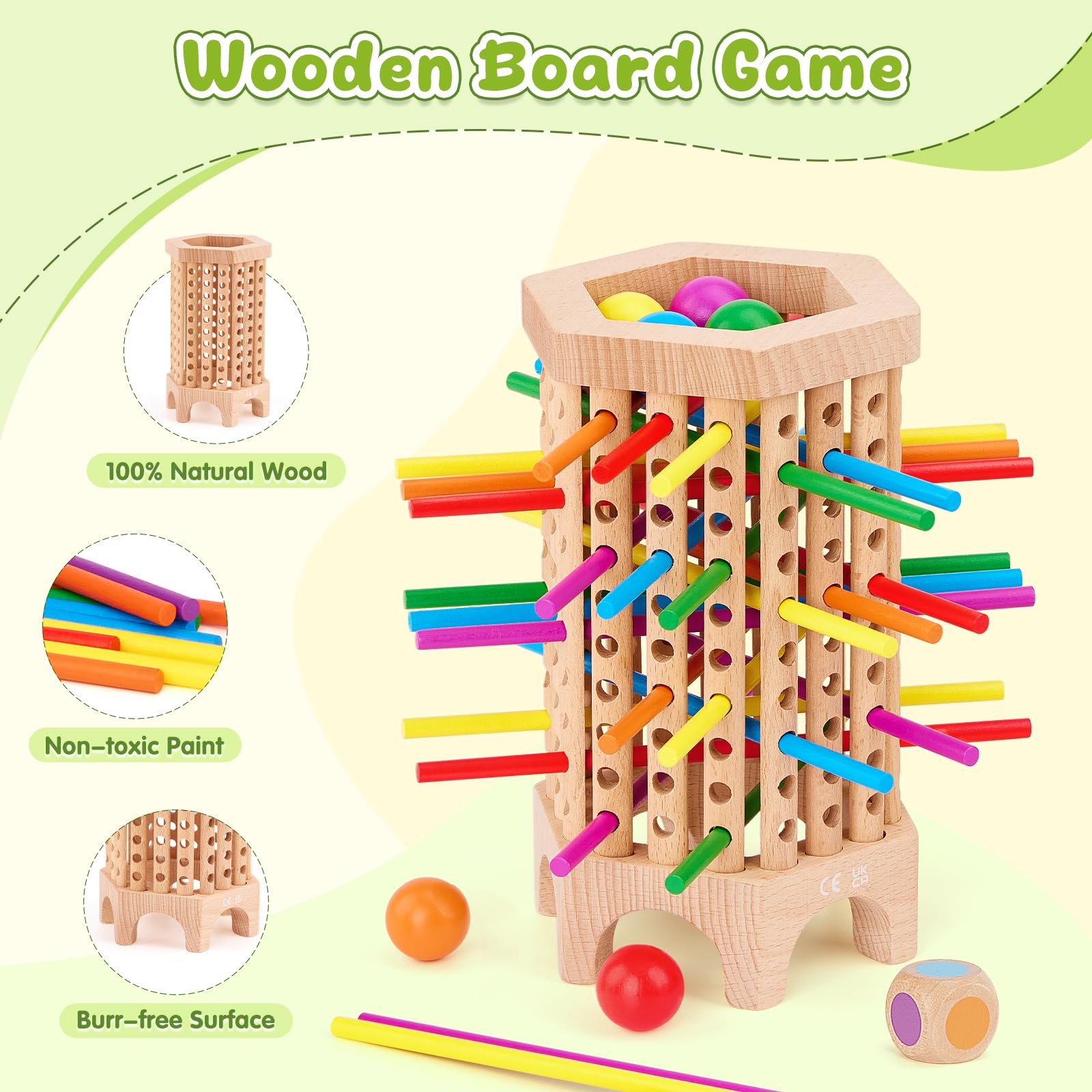 Montessori - Juego de mesa de madera, 36 coloridos palos de madera, juguete educativo de matemáticas para niños de 3, 4, 5, 6 años, juguete de habilidades motoras finas, juego clásico de torre para 5