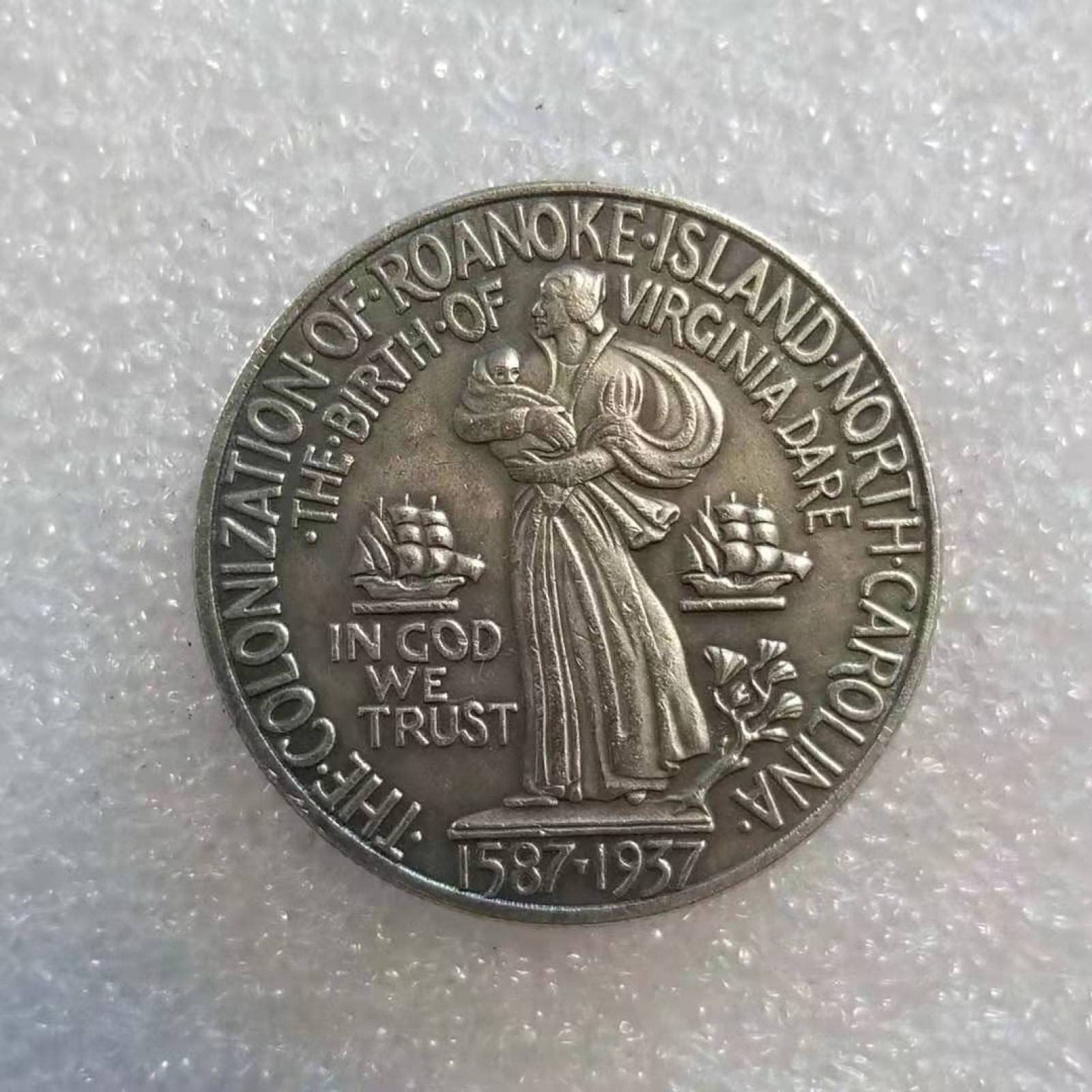 BoodLo Antique Crafts 1937 Roanoke Commemorative Silver Coin 50c Replica #1589