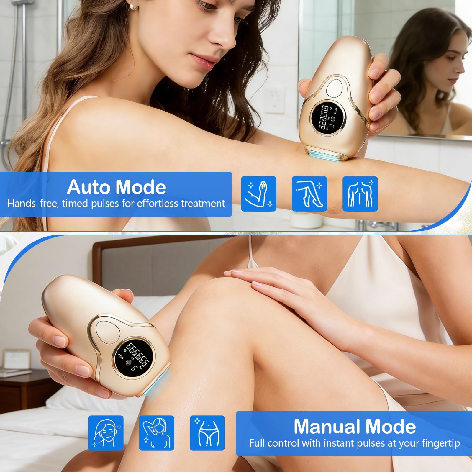 15J IPL Geräte Haarentfernung mit 5℃ Eiskühlsystem, 1 Mio. Lichtimpulse, 9 Energiestufen, Schmerzfreie Dauerhafte Haarentfernung für Frauen & Männer, Für Gesicht, Körper, Bikini & Beine