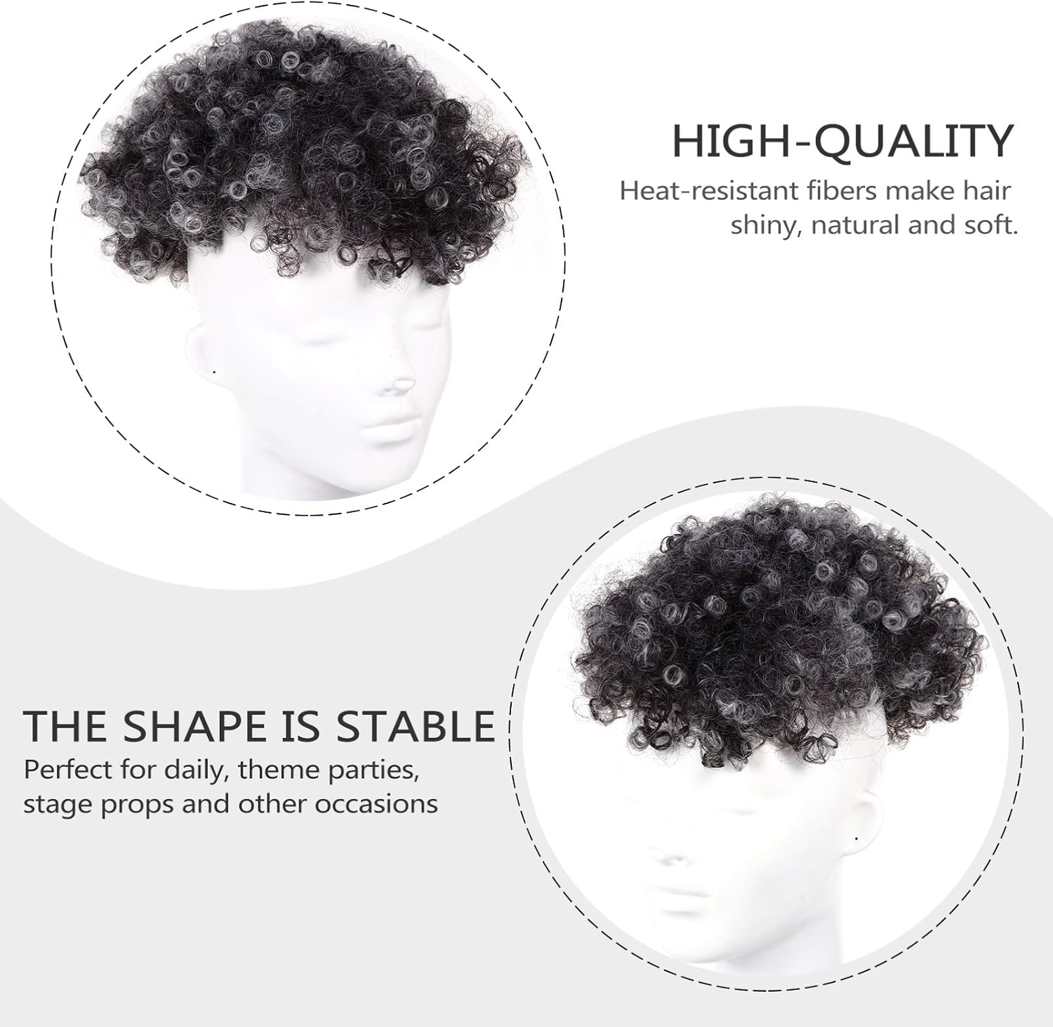 Lurrose Curly Afro Wig with Bangs Short Curly Wigs Shoulder Length Wig Heat Resistant Wigs Curly Full Wigs for Women Girls (Grey) - Image 3
