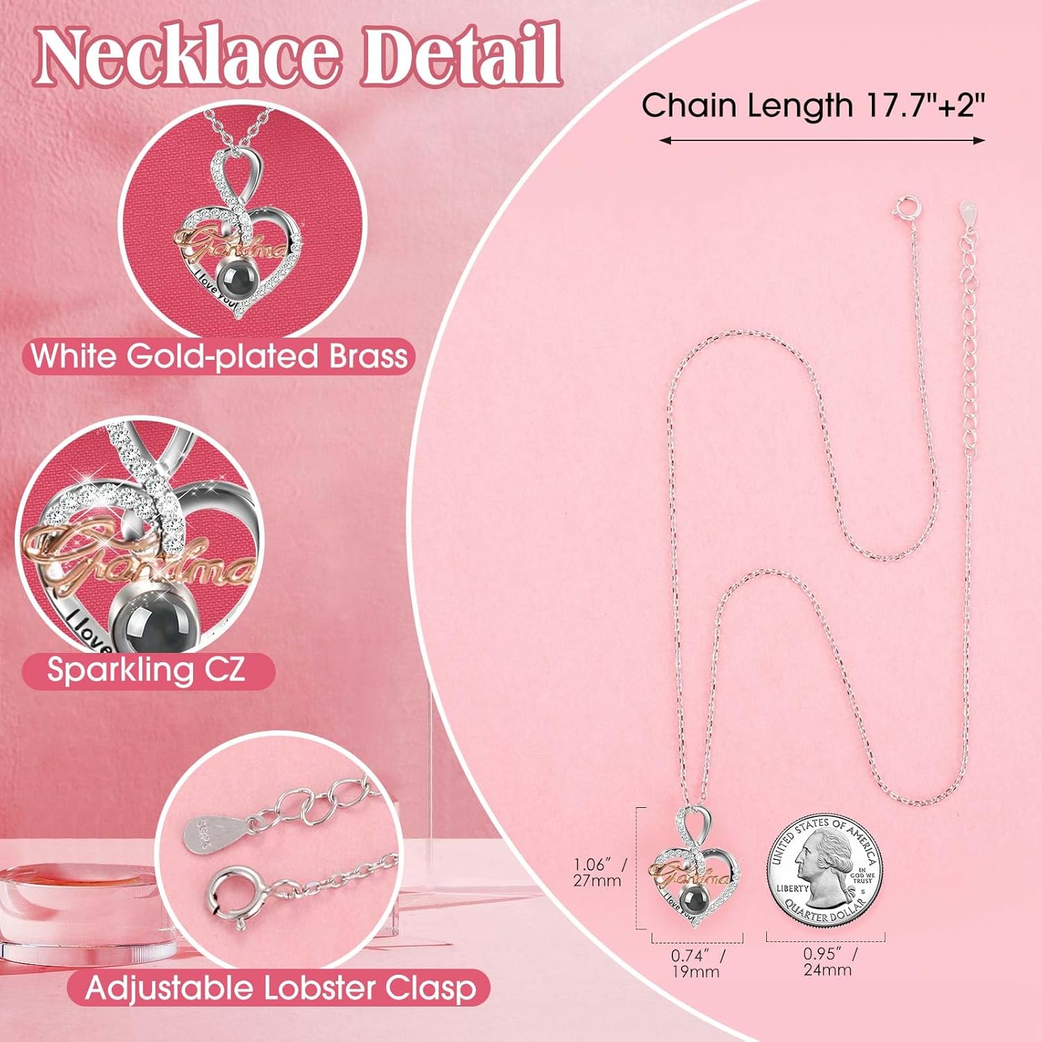 ADDWel Great Gifts for Grandma, Preserved Real Roses with I Love You 100 Languags Grandma Silver Necklace, Cute Bear and Eternal Roses for Grandmother Nana Birthday Christmas Valentines Day - Image 6