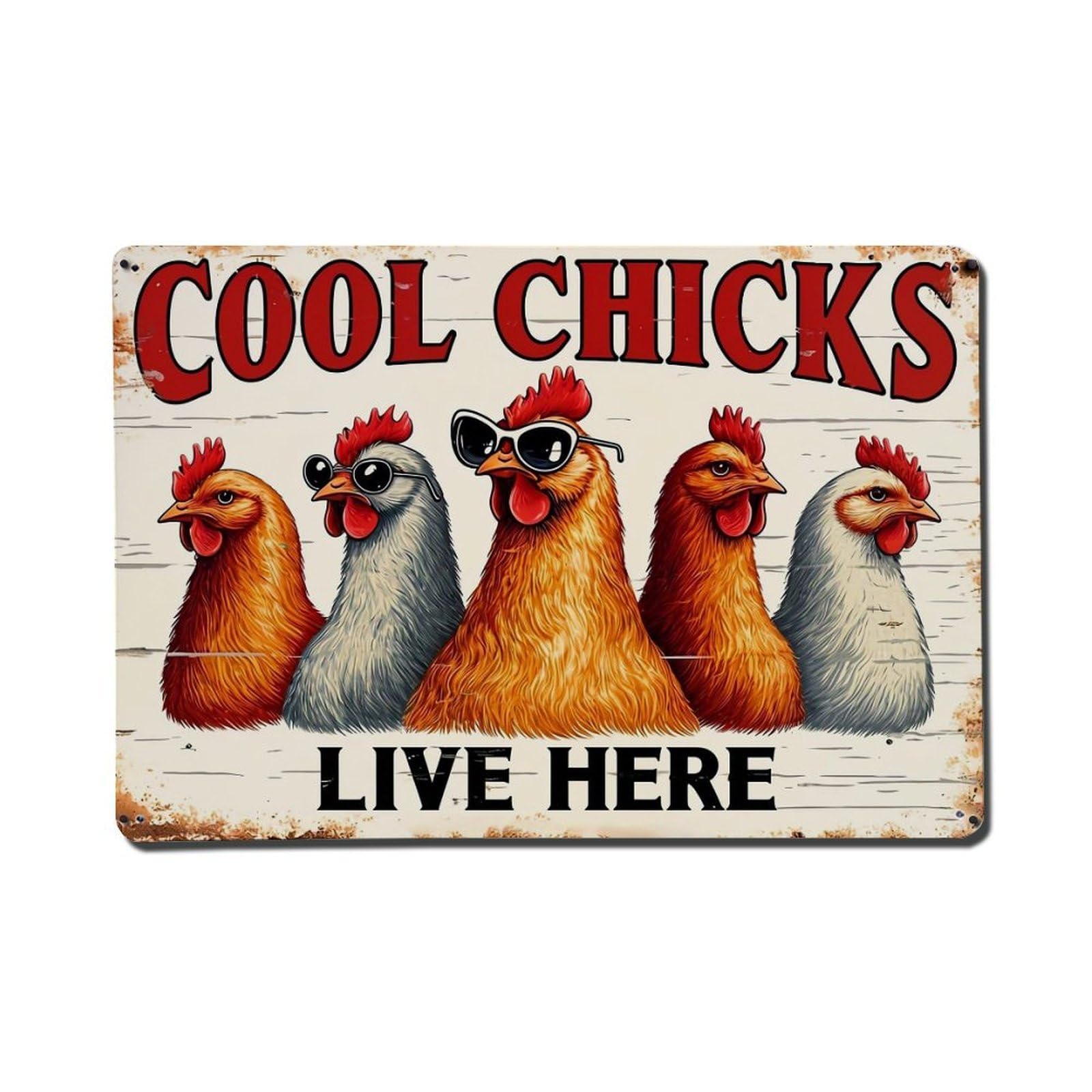 Cool Chicks Live Here Retro Metal Tin Sign, Vintage Decor Art Poster for Bar, Home, Man Cave, Kitchen, Laundry Room Gift 8x12Inch