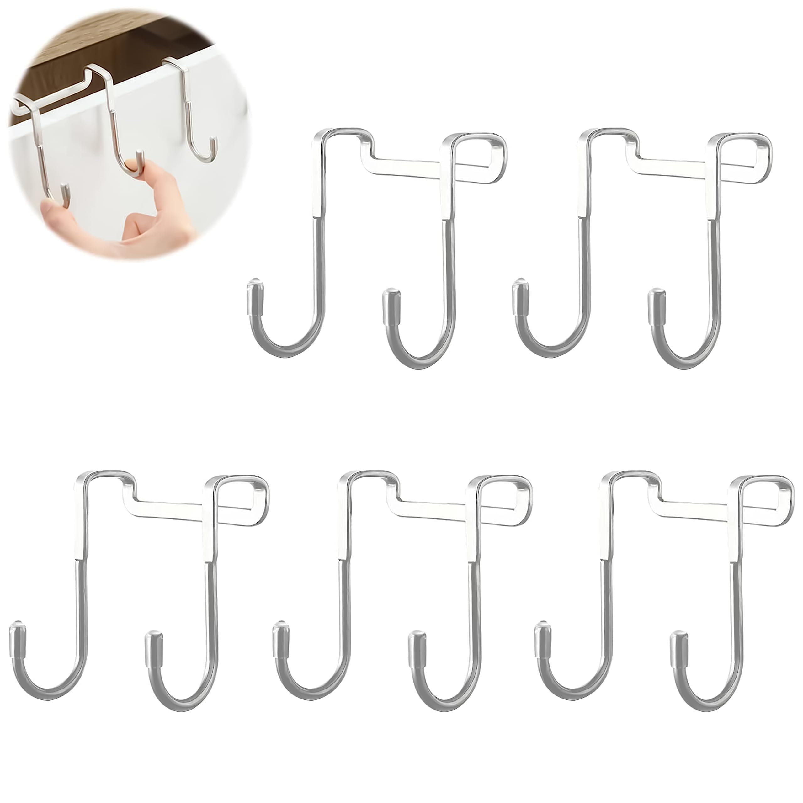 Livzing Chrome Plated Steel Over Door Hanging Double S-Shaped Hook Holder for Living Room, Bathroom, Bedroom - Kitchen Space Organizer-Cloth Hanger-(Pack of 5)