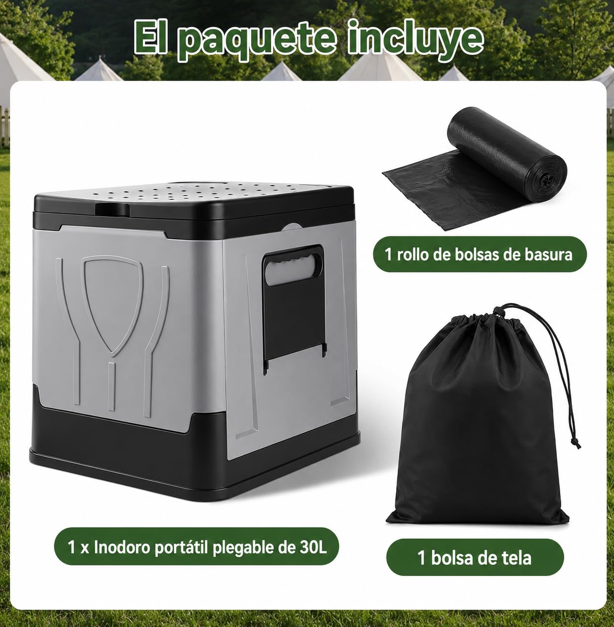 Inodoro Portátil Para Adultos - Ideal Baño Portatil Camping - Plegable, Compacto y Ligero - Sanita Portatil y Retrete WC Portatil Adultos - Fácil Limpieza y Transporte