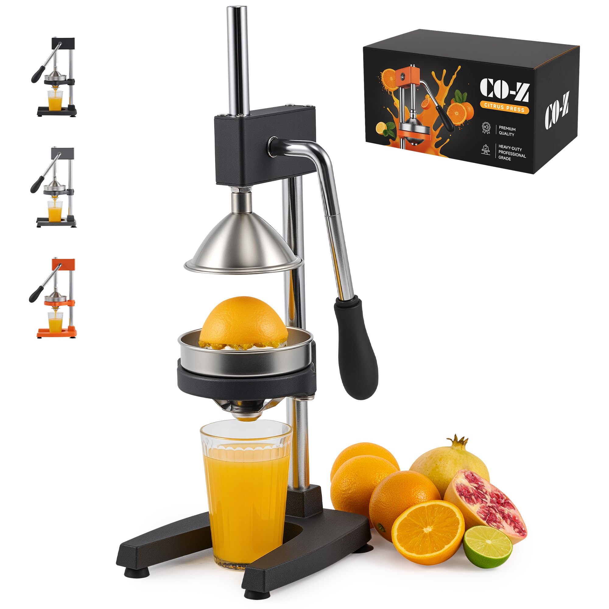 CO-Z Manuelle Zitruspresse, robust mit konischer & flacher Druckplatte, professionelle Zitronenpresse für Orangen, Pomelos, Limetten, Zitronen, spülmaschinengeeignet
