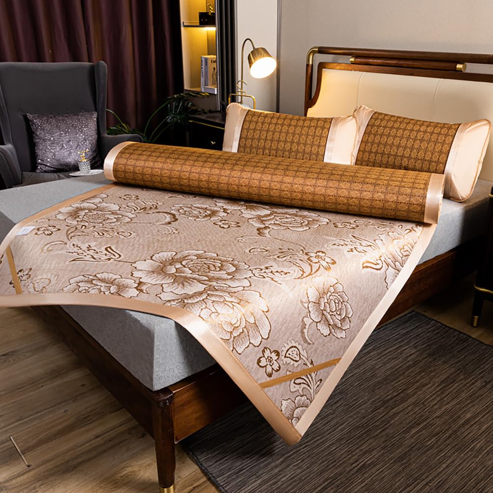 Summer Sleeping Mat, Bamboo Summer Sleeping Mat Multicolor Multiple Sizes With Pillowcases(Orange,180 * 200cm)