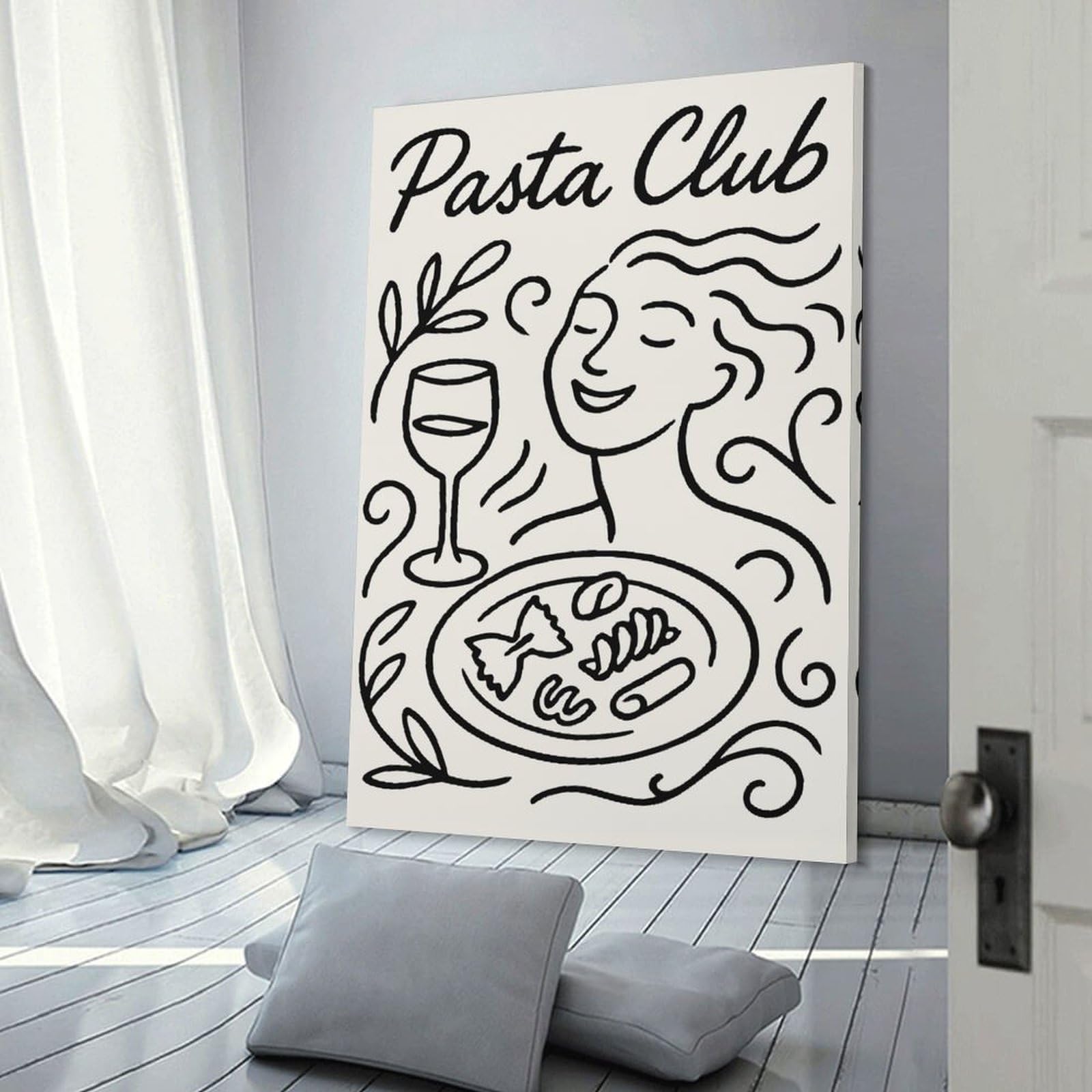 Junmoney Canvas Wall Decor Pasta Club Line Art Illustration, 20x30inch(50x75cm), for Lounge Decor, Bedroom Walls Or Flats, Eye Catching Artwork for Blank Walls