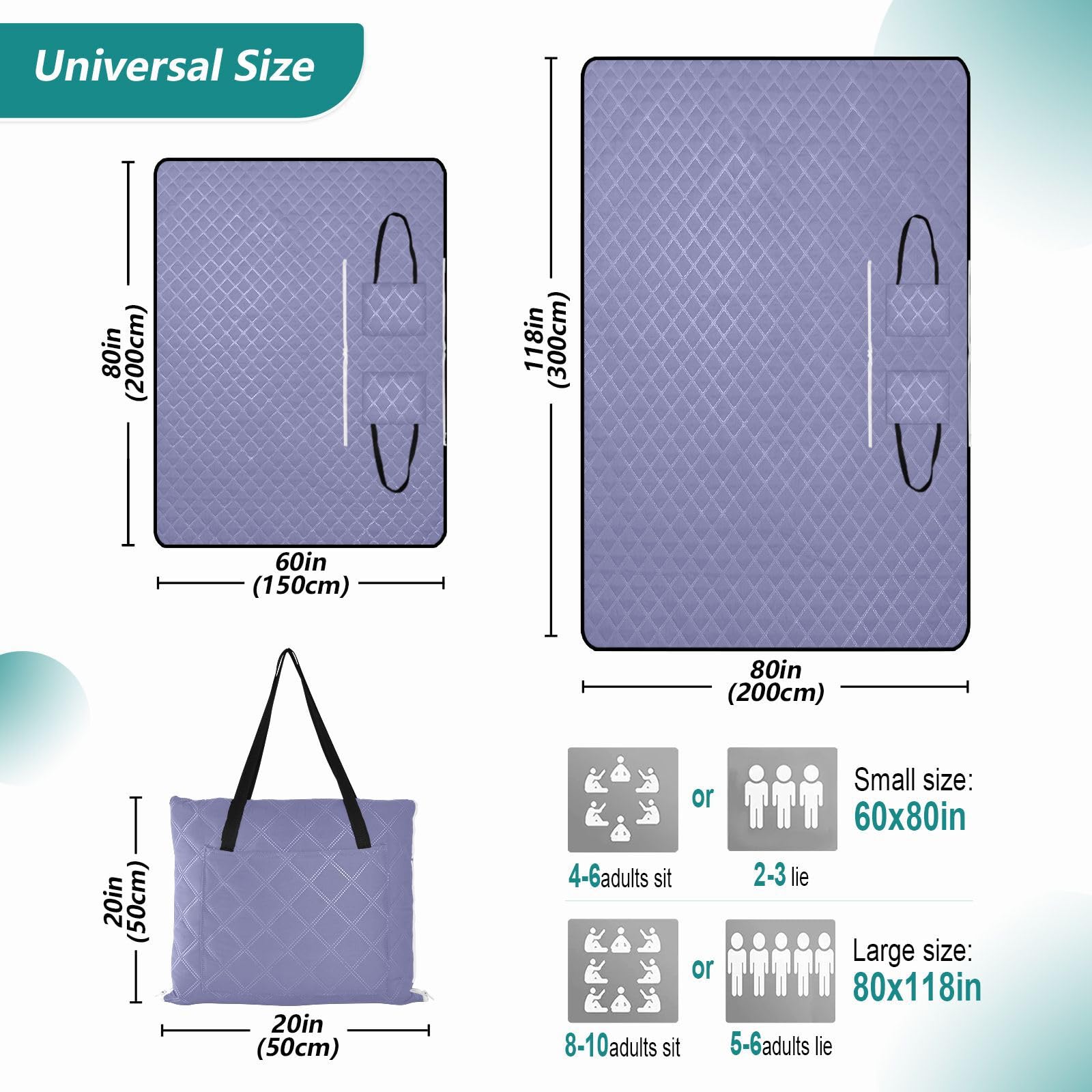 Manta de playa impermeable de gran tamaño de 60 x 80 pulgadas, alfombra de viaje compacta para camping, senderismo y actividades al aire libre, ideal para parques, picnics y diversión familiar