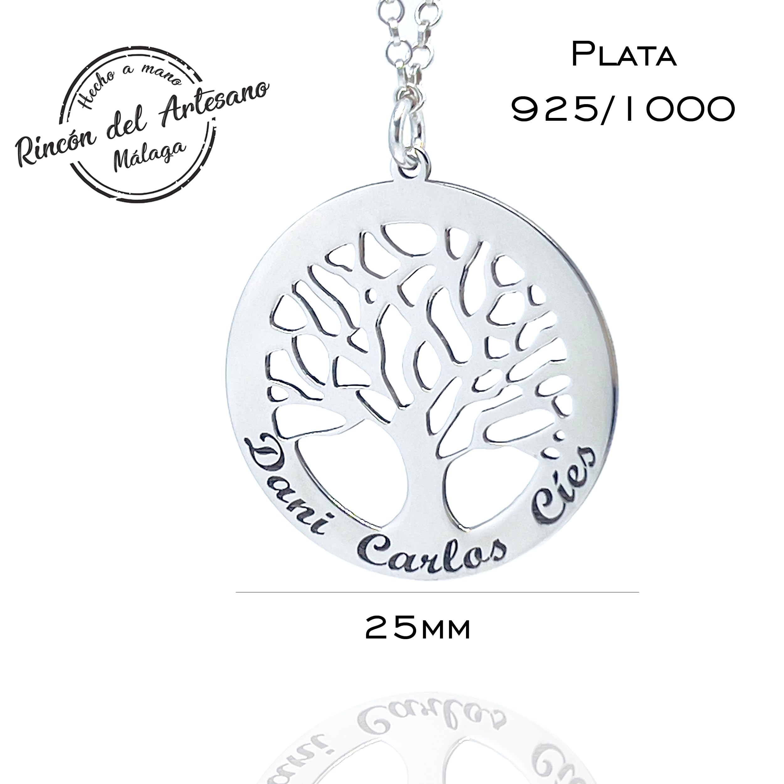 Collar Árbol de la Vida para Mujer Personalizado con Nombres, Fabricado en Plata de Ley 925/1000. Regalo día de la Madre-San Valentin-Navidad-Collarpersonalizado. Modelo 25mm