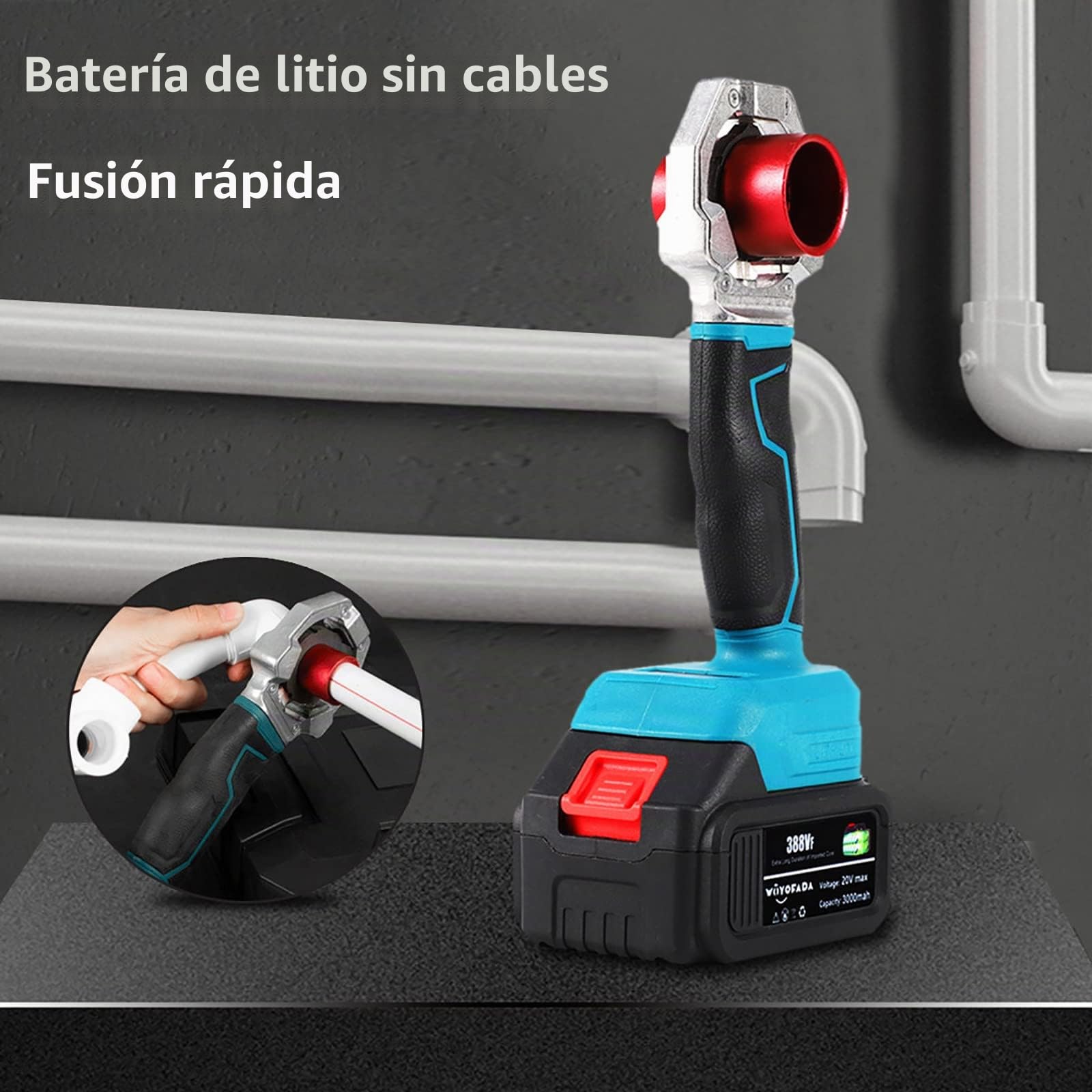 Máquina de soldadura de tuberías PPR PE PP, fundidor de tubos de agua inalámbrico de mano (340℃) con pieza de mano aislante antiescaldadura, batería de 21V 4Ah - Adecuado para tuberías de 20, 25, 32