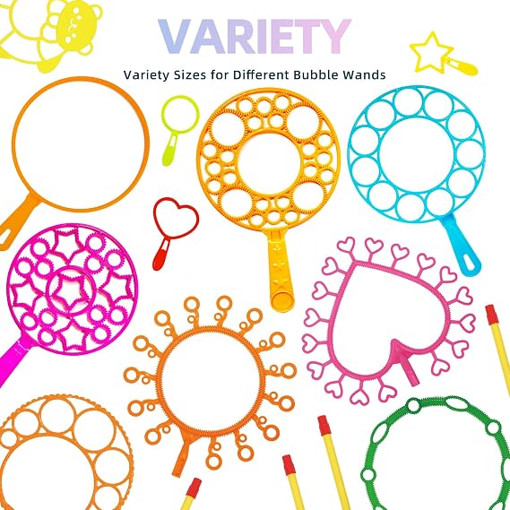 novelinks Bubble Wand Sets with 6 Bag 12ml Concentrate Bubble Refill Solution, Colorful Bottle of Bubble Solution, Novelty Summer Toy for Toddlers, Birthday Party Favor Toy (15 Pack 4oz)