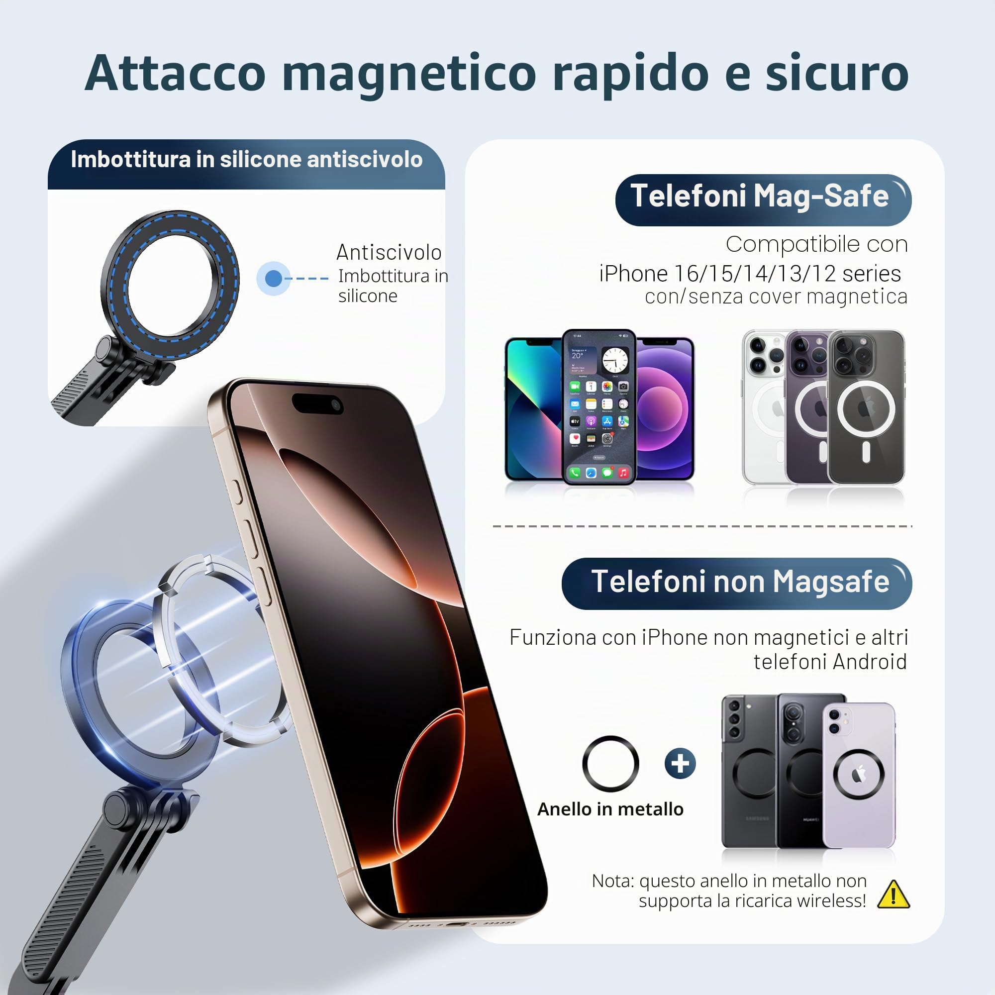 JJC Supporto Magnetico per Treppiede per Telefono con Scarpa Fredda e Vite da 1/4", Adattatore Flessibile Regolabile per Fotocamera per iPhone 16 15 14 13 per GoPro Hero 13 12 11 per DJI Action 4 3