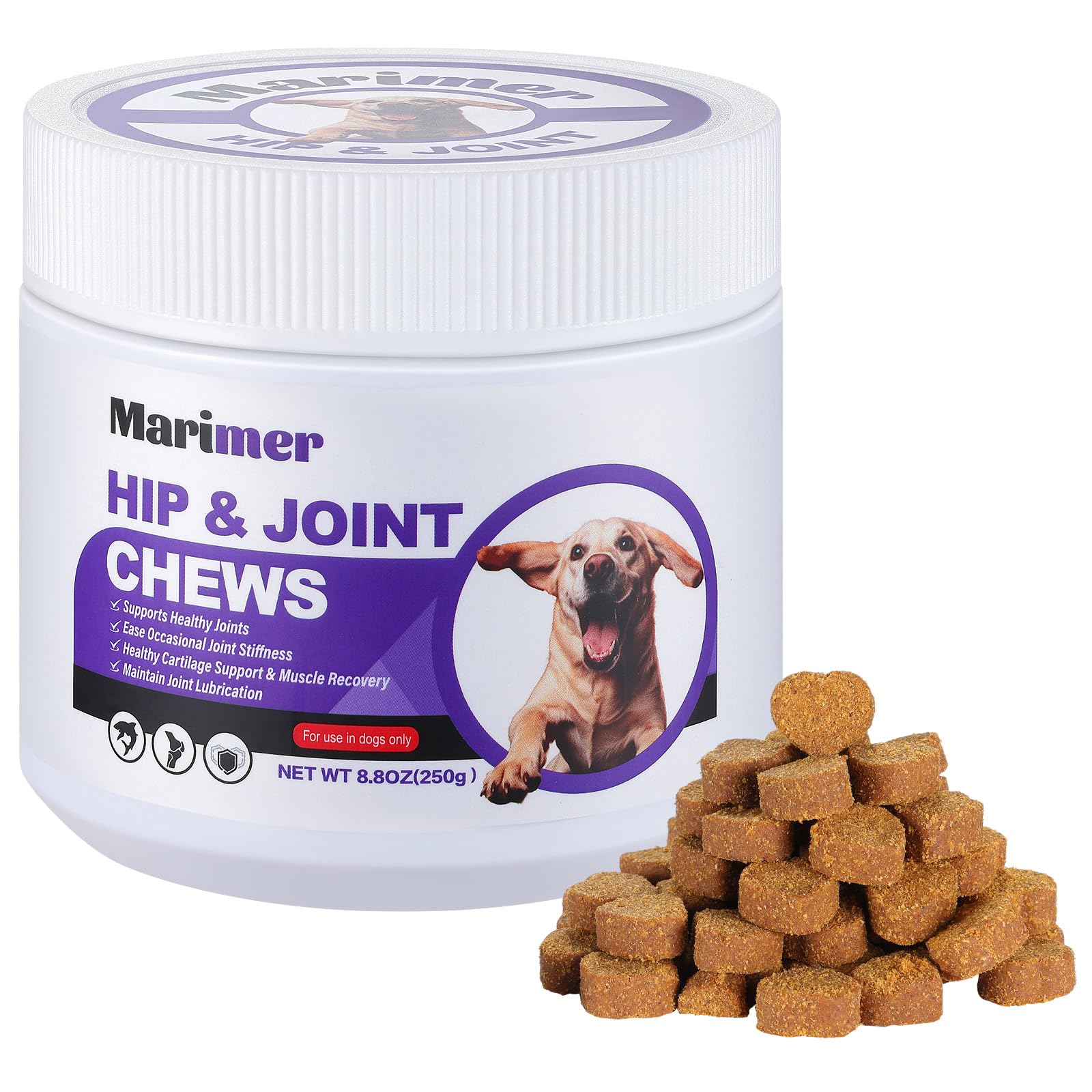 Hip & Joint Chews for Dogs – Glucosamine, MSM, Chondroitin, Turmeric & Omega-3 – Mobility Chews for Dogs with Green Lipped Mussel & Eggshell Membrane – Chicken Flavor – 100 Soft Chews