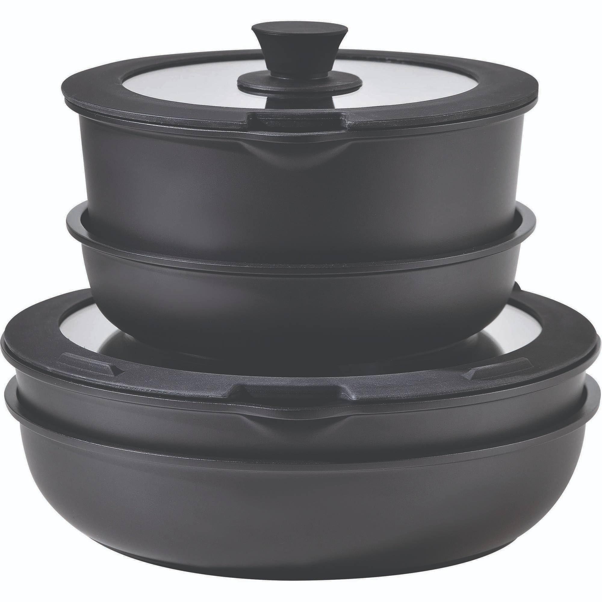Bergner | Batería de cocina 10 Piezas | Mango extraíble, 3 Sartenes, 2 Cazos, Tapas y Utensilios + REGALO 3 Cazos Ø16Ø18Ø20cm + asa extraíble + REGALO 2 Sartenes Ø22 Ø26cm + asidero extraíble