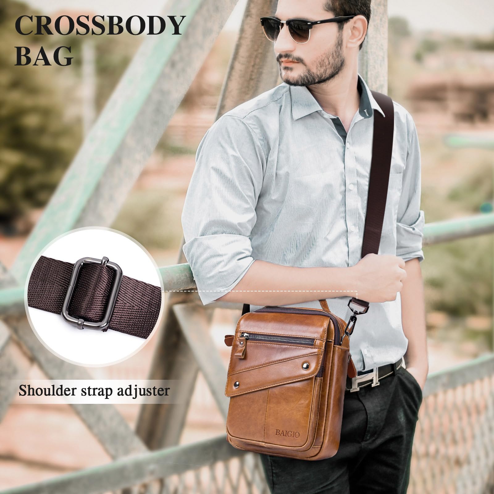 BAIGIO Umhängetaschen Herren Leder Schultertasche für Männer Herrentasche zum Umhängen Handtaschen Crossbody Bag Ledertasche für Arbeit Büro Alltag