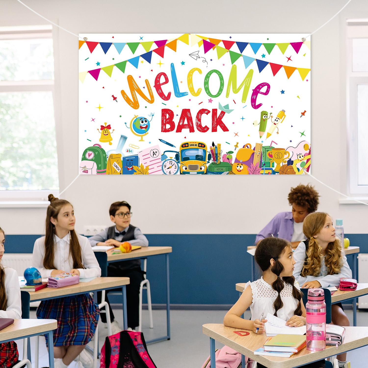Welcome Back To School Banner – Burlap Classroom Decor With Glitter Apples, First Day Sign For Teachers & Kindergarten - View #6