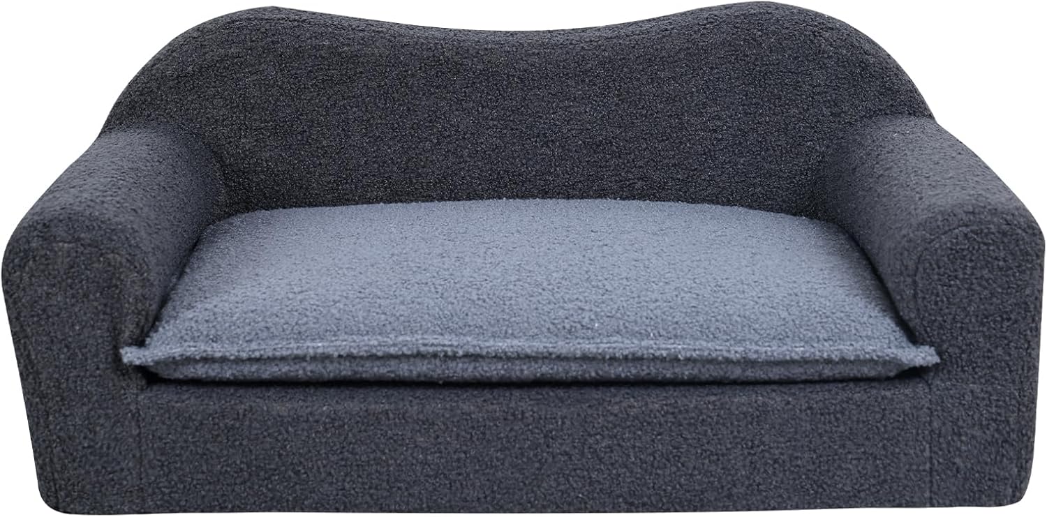 Dog Bed Mat,Foam Cat Bed with Washable Sherpa Cover for Small Dogs and Cats, Orthopedic Dog Sofa Bed for Small Animals Using (Grey+Light Blue)