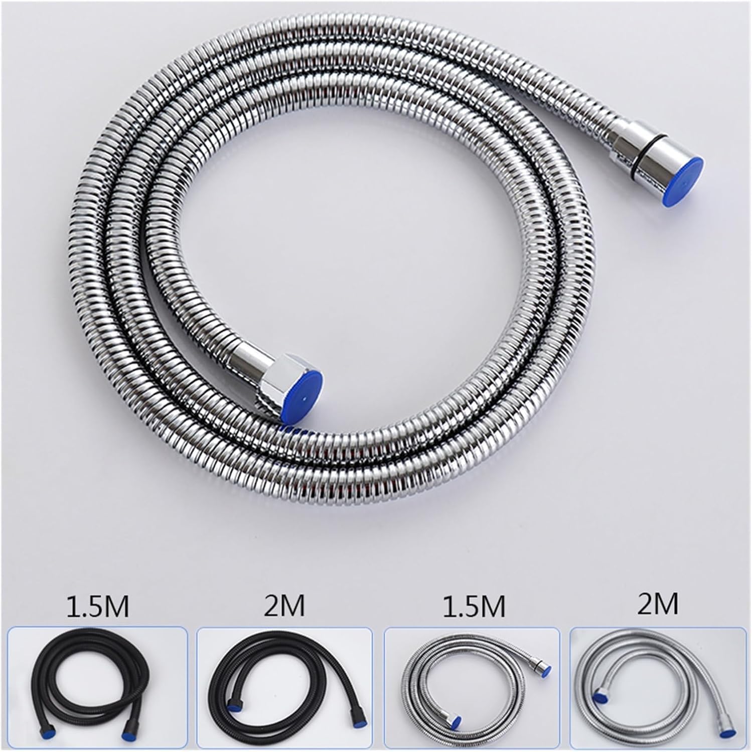 Flexo de ducha de acero inoxidable plateado 1,2-2 metros conector G1/2(2m Silver)