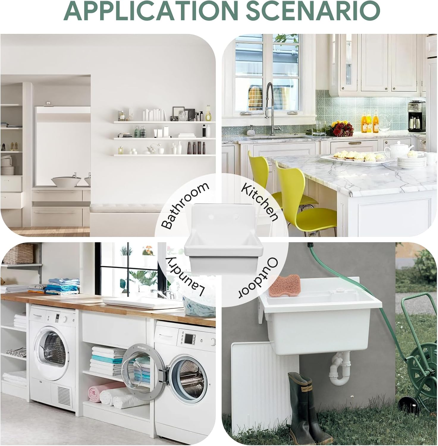 21 Inch Ceramic Wall Mount Utility Sink, Farm Style, High Back Wall Mounted Laundry Tub, Farmhouse Sink Slop Wall Hook and Drain for Laundry Room, Garage, Kitchen, Bathroom, White