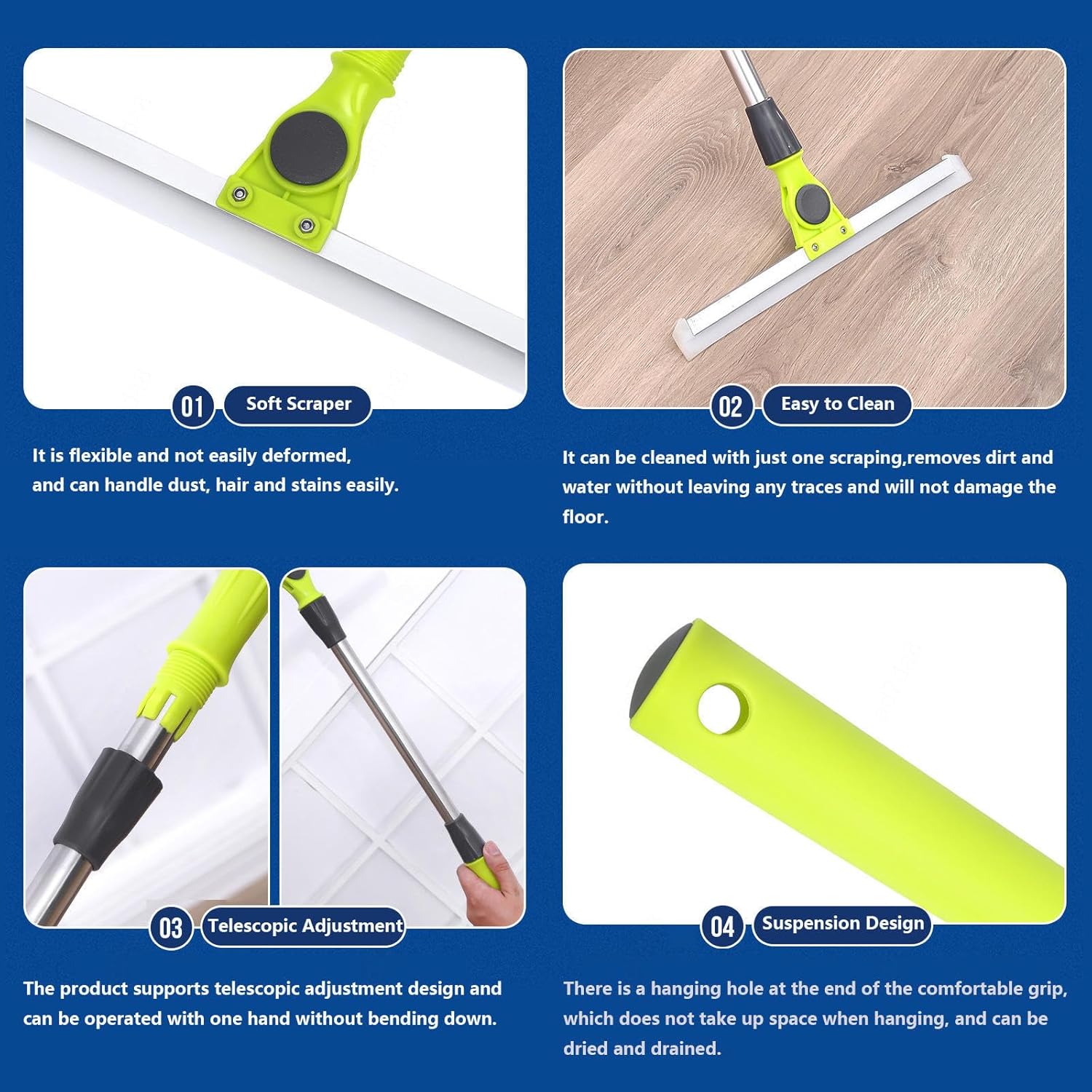 Air Broom as Seen on Tv, with 51 Long Handle Rubber Broom for Pet Hair Hardwood Floor, Broom for Pet Hair for Smooth Floors,Rugs,Windows