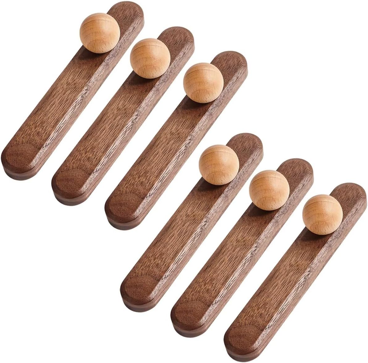 6 Pcs Black Walnut Wood Cabinet Knobs - Ball Shape - Wooden Drawer Pulls for Cabinets Doors, Dresser and Drawers Pullwith Screws, Hardware for Kitchen Bathroom Bedroom,96mm