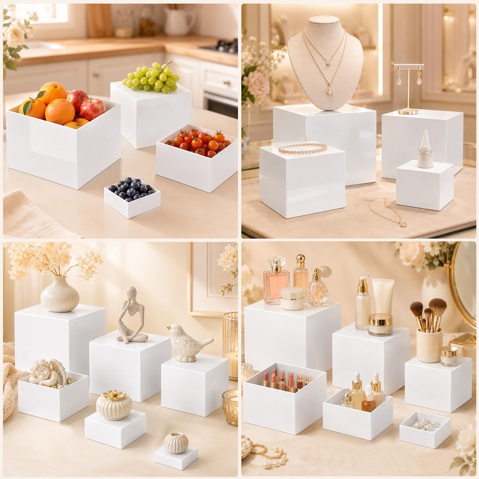 Lot de 6 Presentoir A Gateau Acrylique, 3-8 Pouces Presentoir Aperitif Buffet avec fond creux, Plateau Aperitif Mariage pour Bijoux,Figurines,Bonbons, 20.3/17.8/15 .2/12.7/10.2/7.6cm