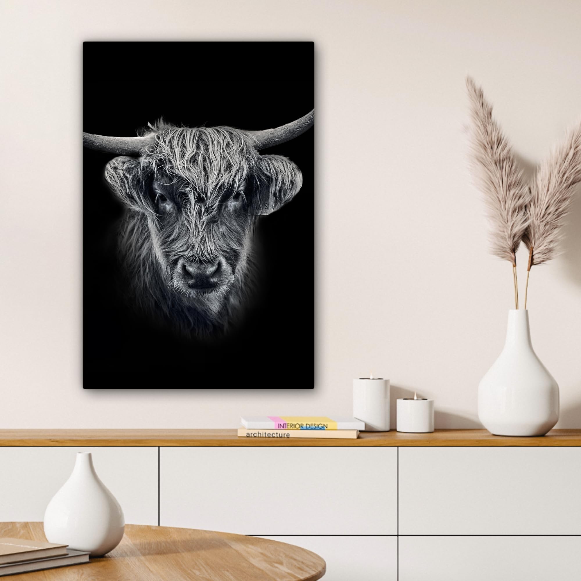 Quadro Moderno Su Tela 120x80cm - Mucca Highlander Scozzese Con Erba - Decorazione Per Soggiorno O Camera - Foto 4