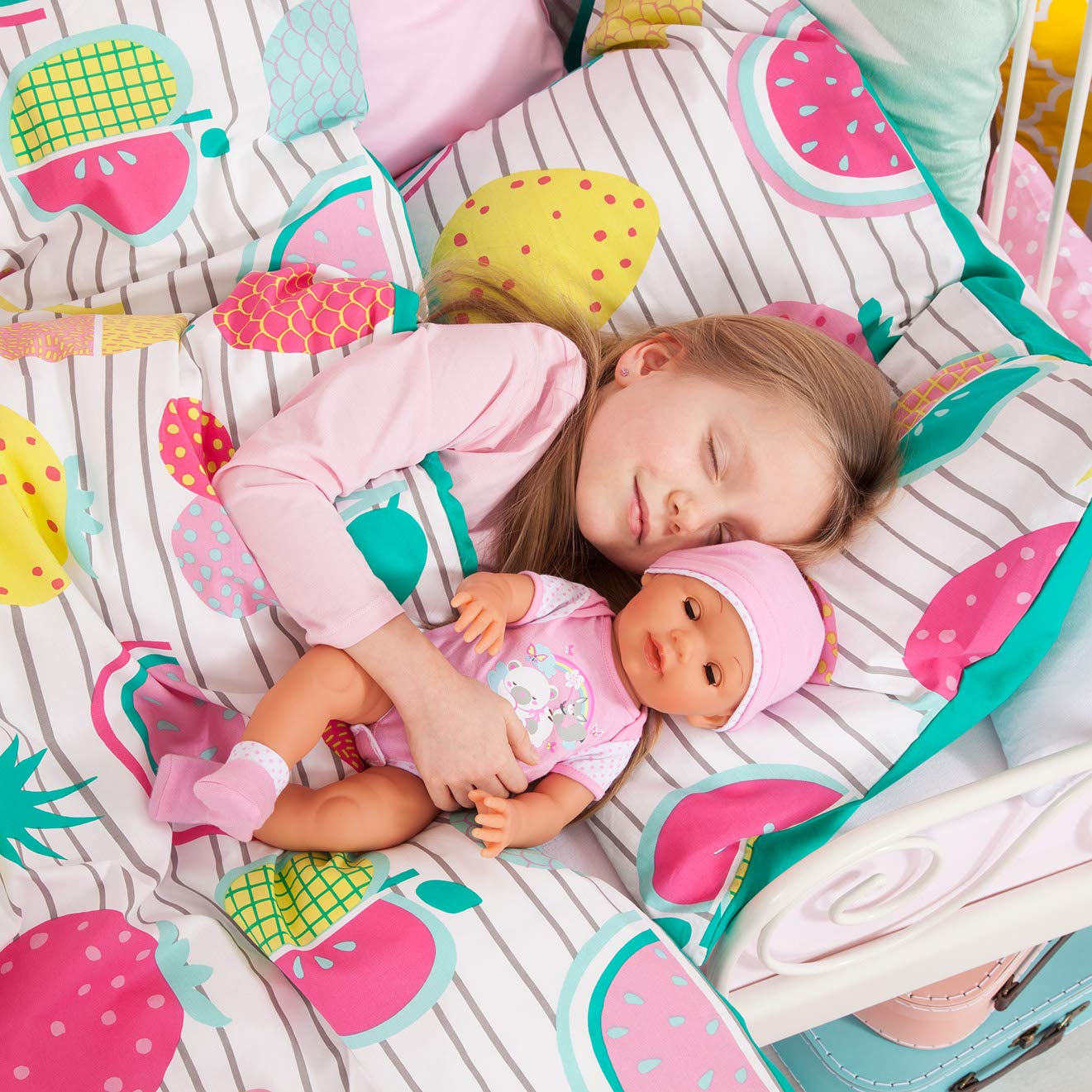 Bayer Design Poupée 42 cm, Parle, Fait Pipi, cligne des Yeux, Accessoires | poupon Interactif Piccolina Love avec fonctionnalités, biberon, tétine, attache-tétine, pot, certificat de naissance
