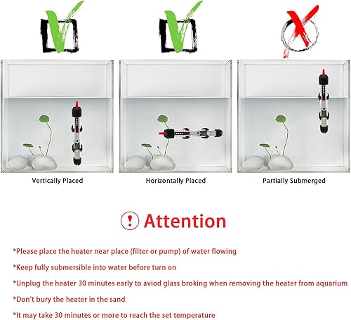 Miniatura 6 de Calentador de acuario para pecera - Juego de calentador de termostato sumergible de temperatura ajustable 25W