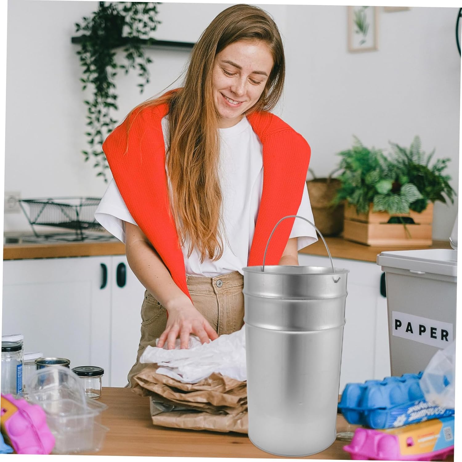 Metal Trash Can Galvanized Storage Bucket for Outdoor Use Portable Trash Container with Comfortable Handle Multi Purpose Garden