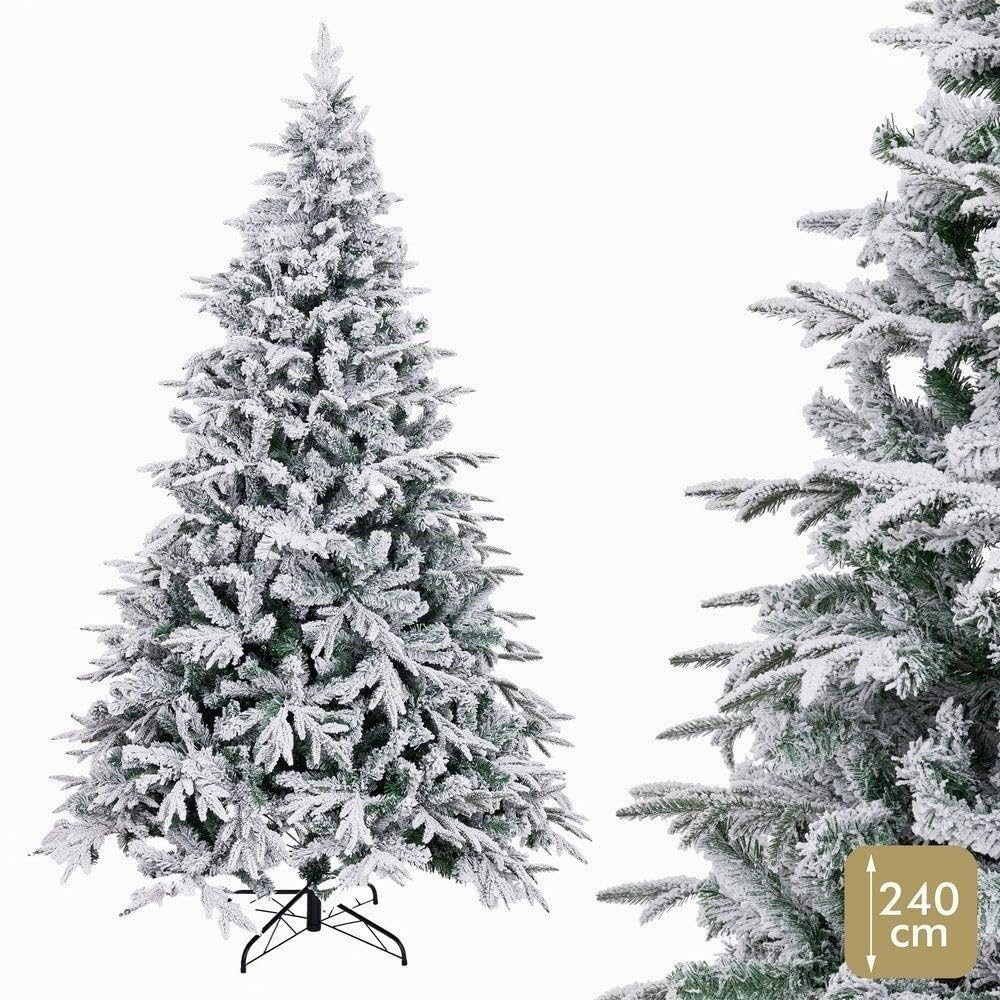 Árbol de Navidad artificial plegable nevado verde y blanco de 240 cm