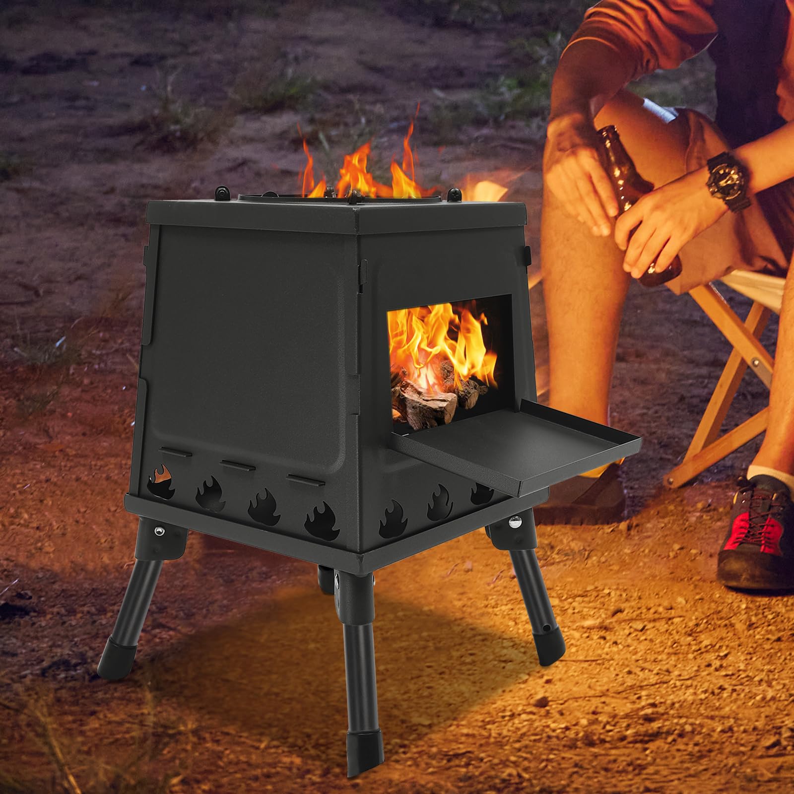 Hornillo para tienda de campaña, estufa de madera plegable para exteriores, estufa de leña portátil para camping, cocina de tienda de campaña, mini para cocinar, horno de camping al aire libre