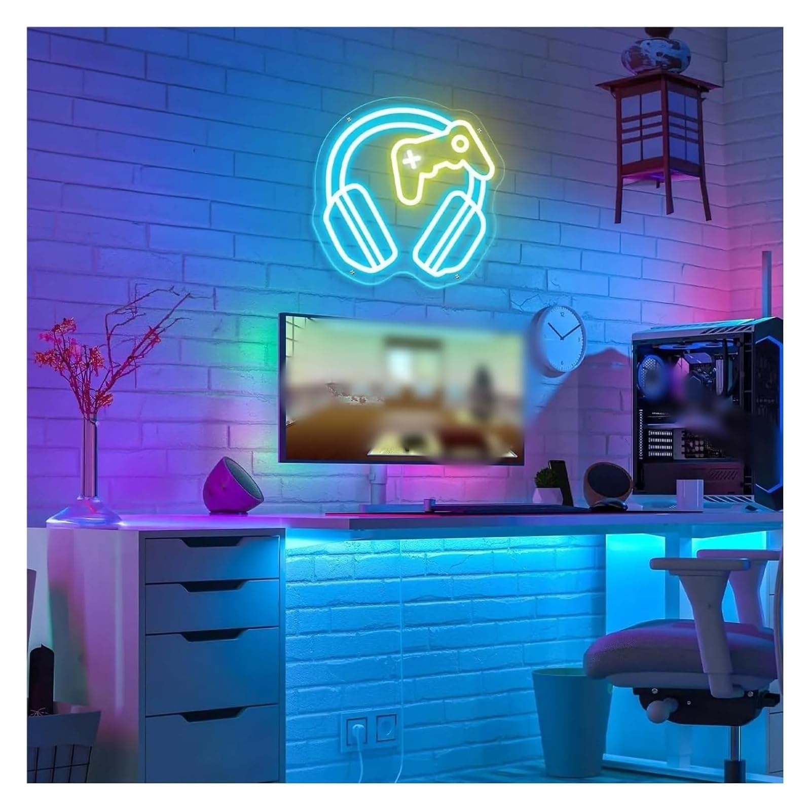 Letrero de neón con forma auricular, luz gamer para dormitorio, zona juegos, 30 x 29,3 cm