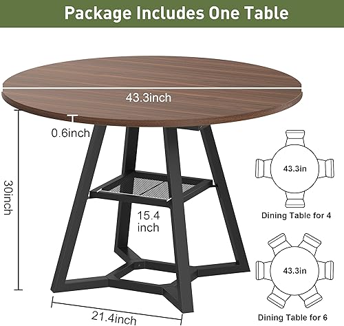 Miniatura 2 de Mesa de comedor redonda para 4-6 personas con estante de almacenamiento, mesa de pedestal circular de cocina y comedor, marco de metal resistente