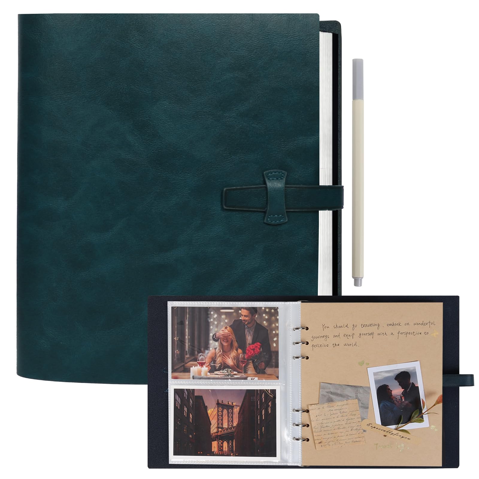 Leather Photo Album Holds 4x6 200 Photos for Travel & Baby Memory Gifts