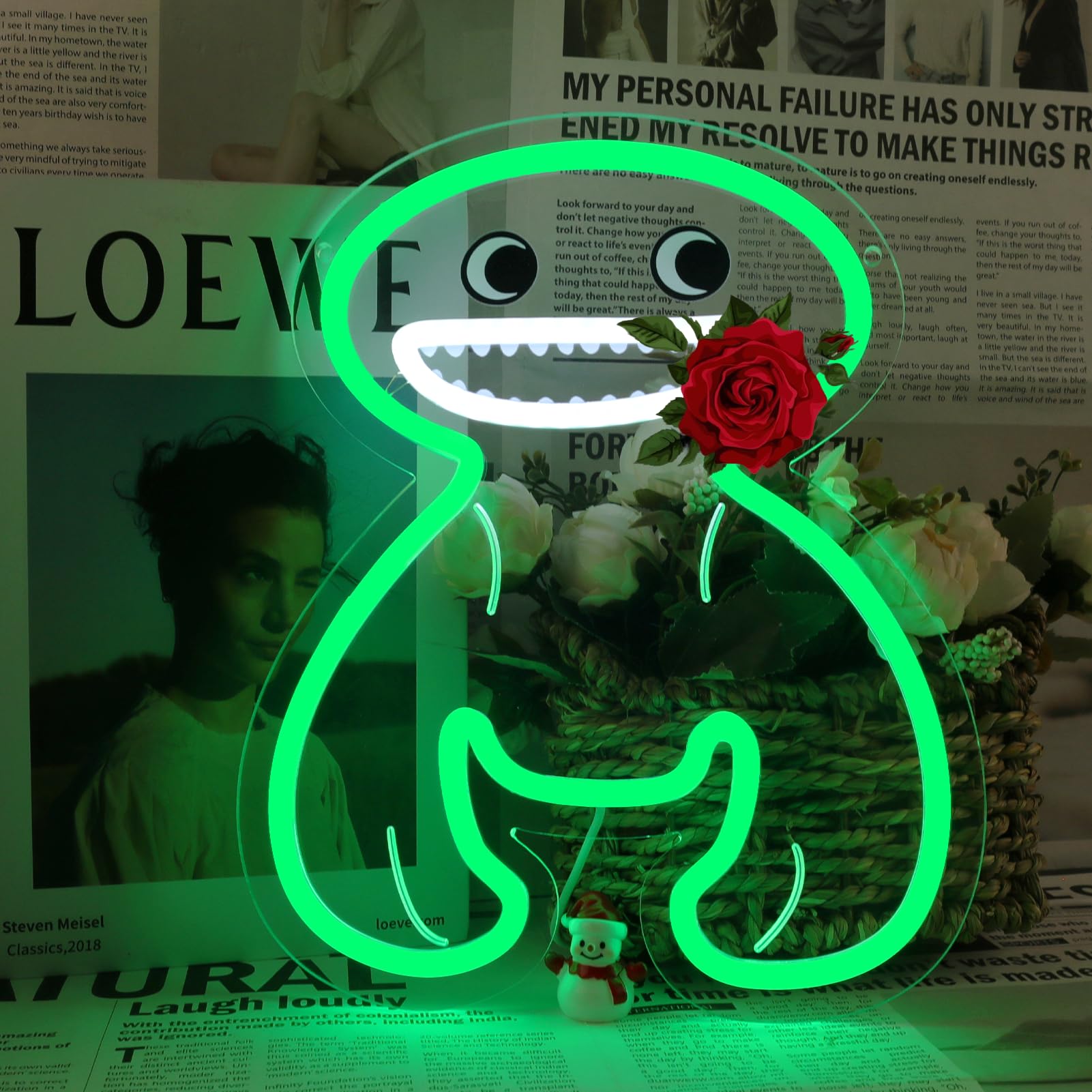 Letrero de neón de figura verde para decoración de pared, jardín, letrero con luz LED, luz de dibujos animados regulable para dormitorio de niños, sala de juegos, arte de pared, regalo de