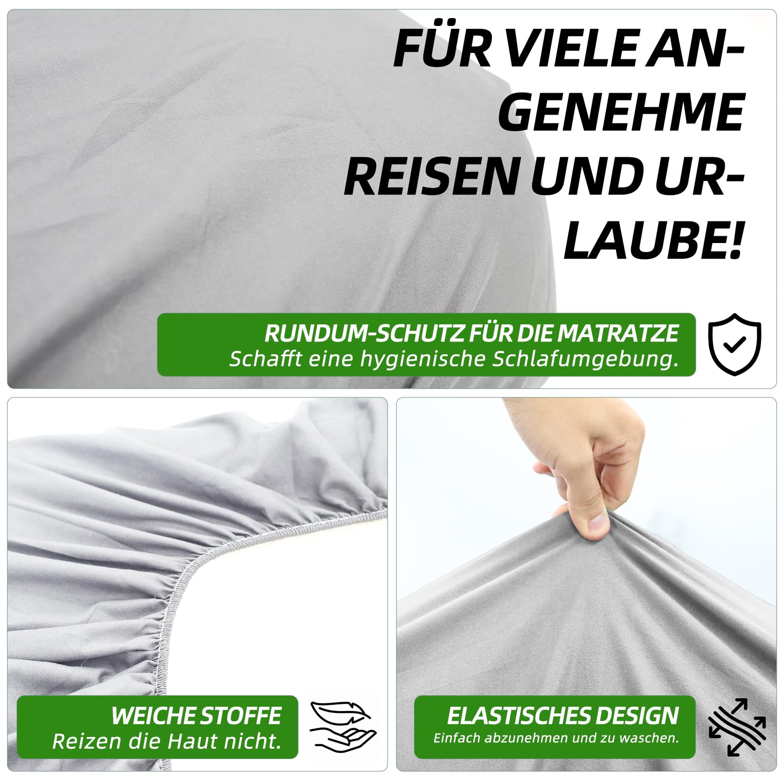 4-teiliges Wohnmobil-Spannbettlaken-Set mit Mittelmatratze – Wohnmobil-Bettlaken-Set für Wohnmobile von Volkswagen California/Mercedes-Benz Marco Polo/FIAT Ducato (hellgrau)