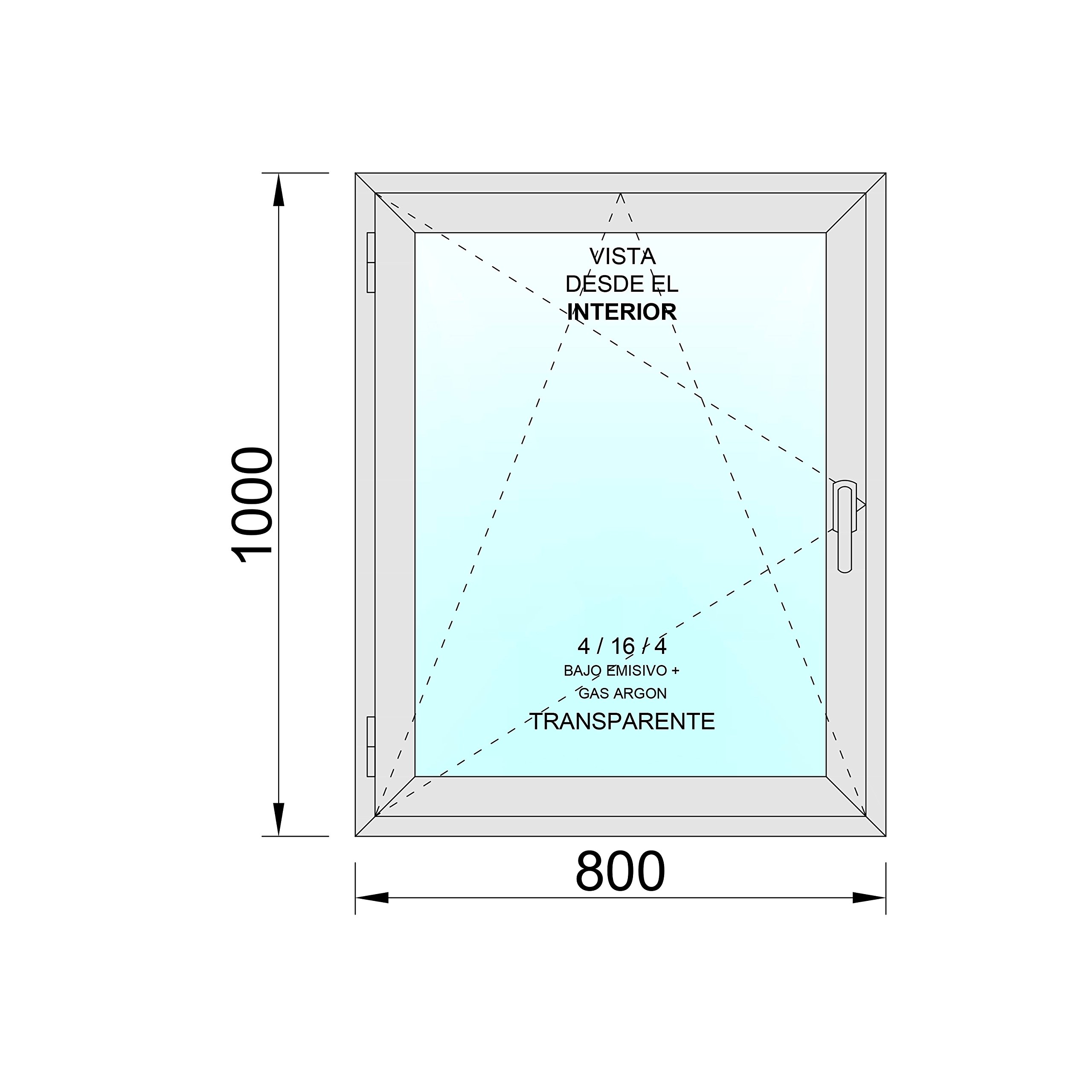 Ventanastock PVC 800x1000 Practicable Oscilobatiente Izquierda 1 hoja