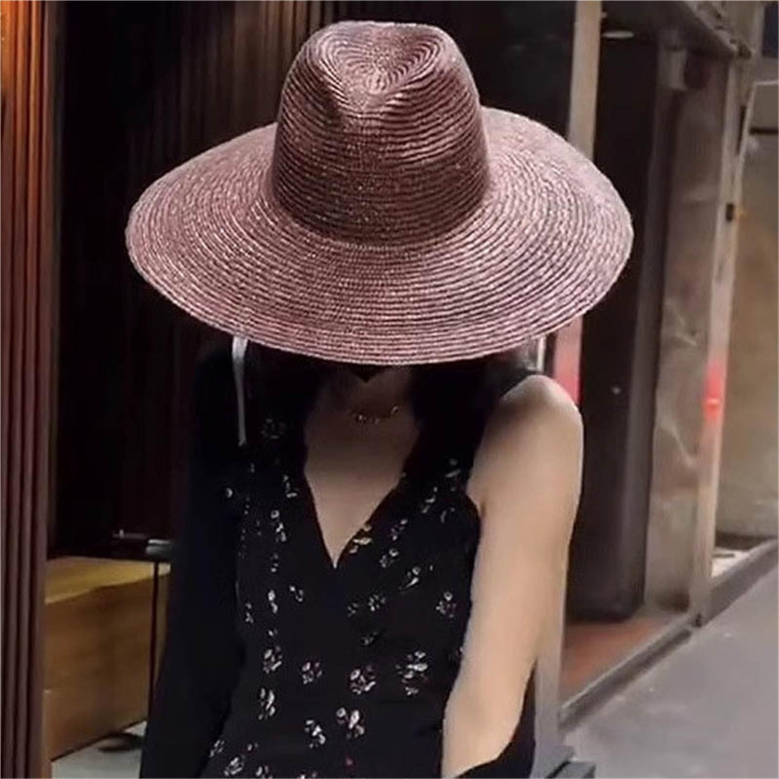 Generico Cappello di Paglia a Tesa Larga Intrecciato a Mano - Cappello Estivo con Protezione UV, Cappello da Spiaggia Pieghevole da Viaggio