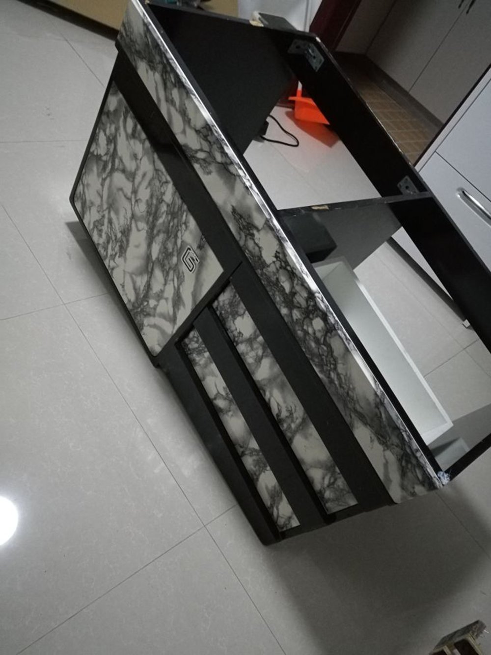Self Adhesive Black White Gloss Marble Vinyl Shelf Liner Wall Paper for Kitchen Countertop