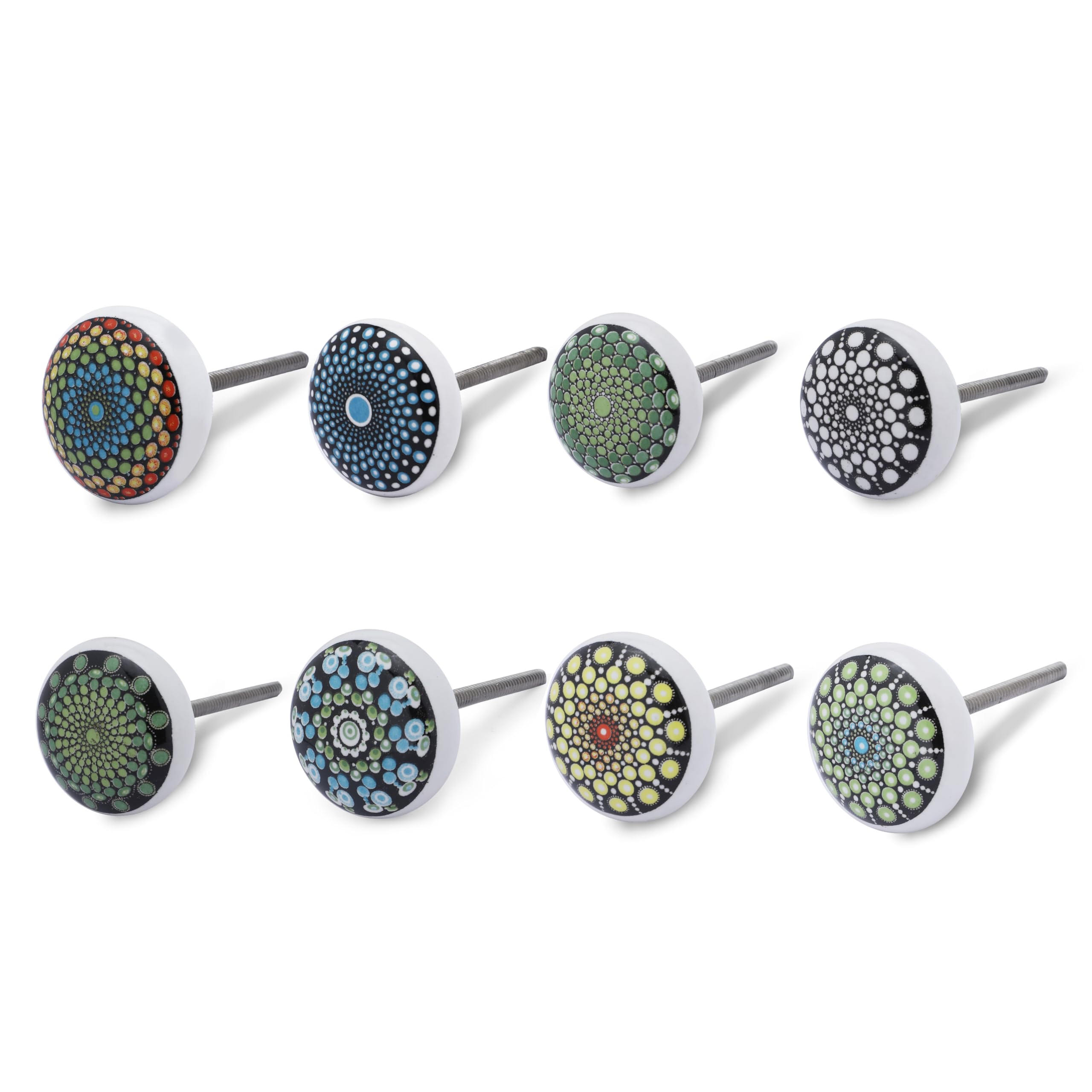 ETHNICITI 8 x Round Multicolour Bubbles Geometric Handmade Ceramic Door Knobs Cupboards Drawers Cabinets Wardrobe Assorted Vintage Shabby Chic Kitchen Bedroom Living Room Furniture Dresser Pull Handle - Image 4