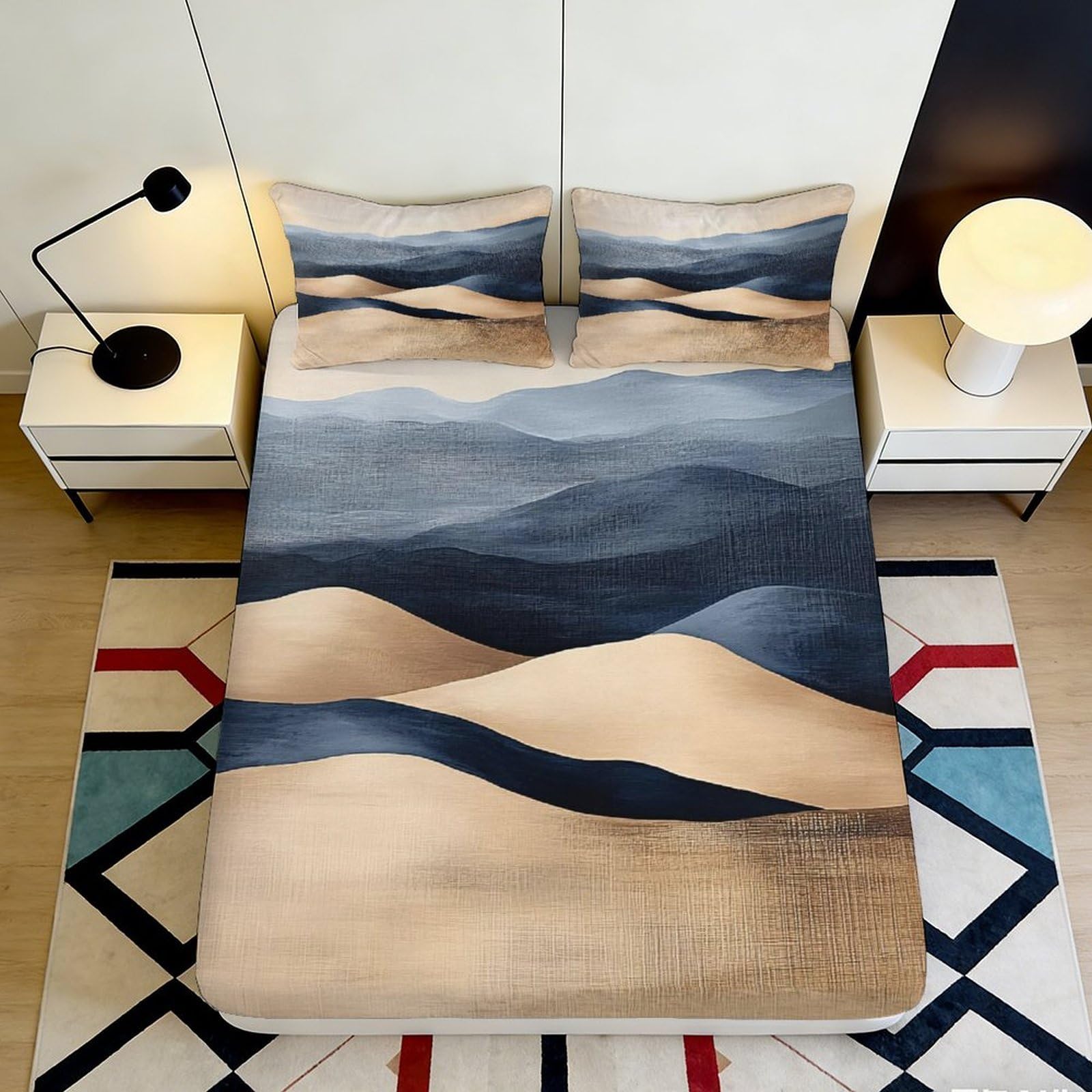 3D Printed Desert Sand Dune Fitted Sheet Microfiber Soft Breathable Mountain Landscape Bed Cover for Bedroom Decor 90x200x25cm