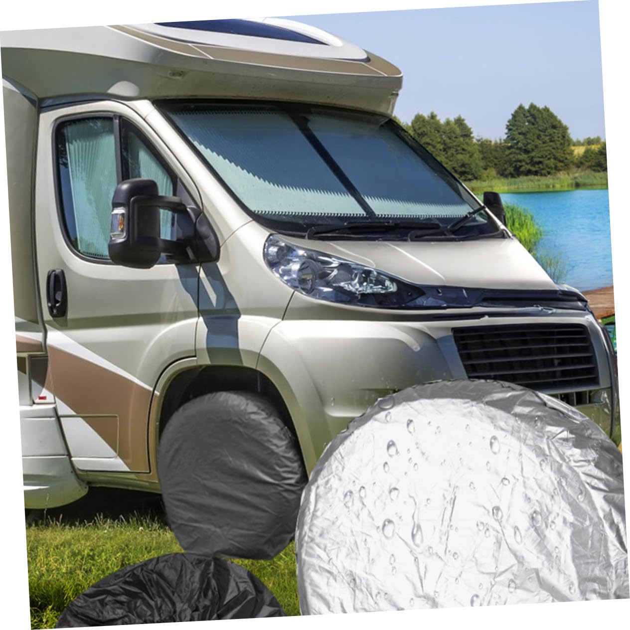 Copertura Per Pneumatici Camper 4 Pezzi Oxford Resistente All’acqua Protezione Ruota Di Scorta Accessori Roulotte Per Campeggio e Viaggi