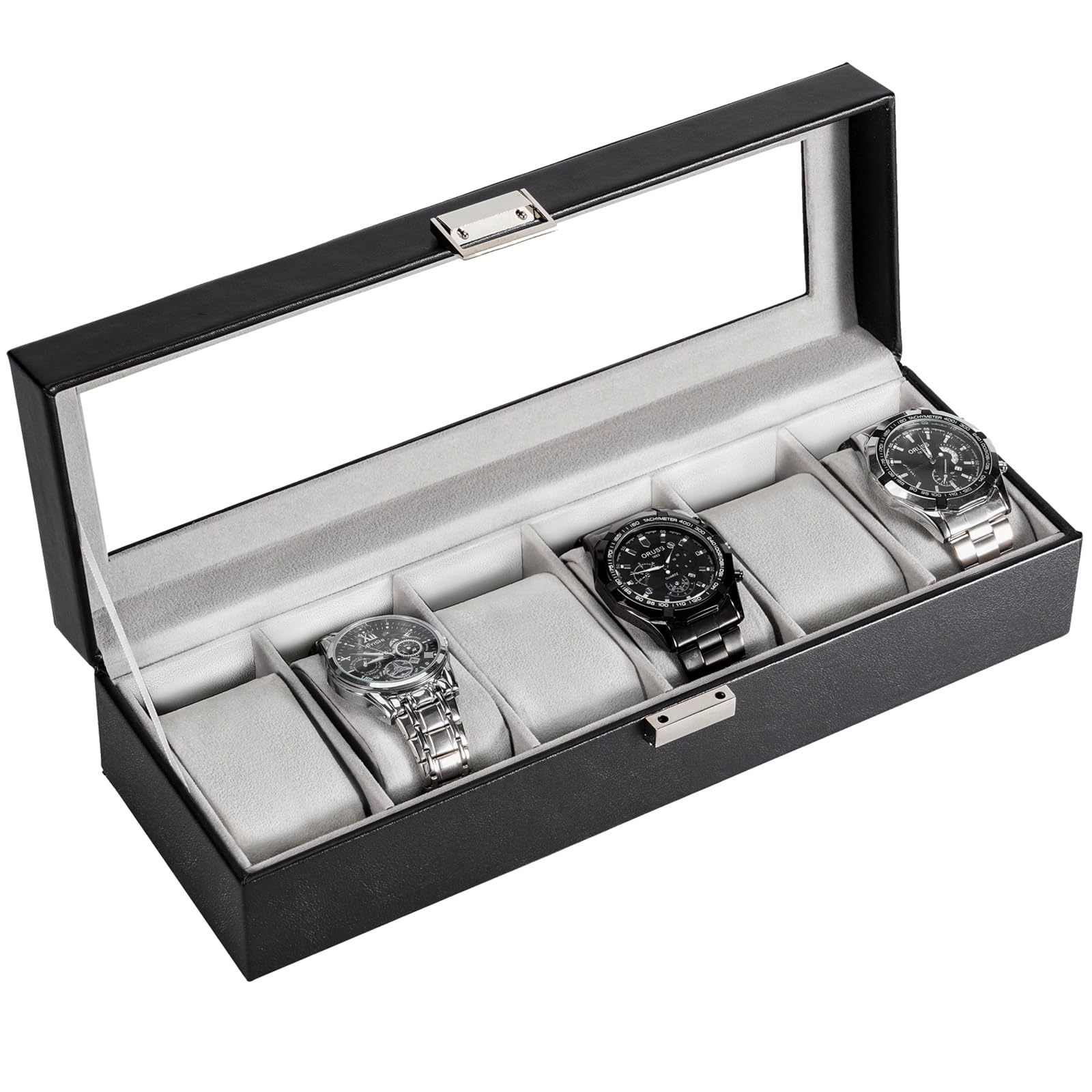ProCase Watch Box for Men, 6 Slot Mens Watch Case, Watch Storage Watch Holder Organizer for Men, Watch Display Case With Glass Lid -6 Slot, Black
