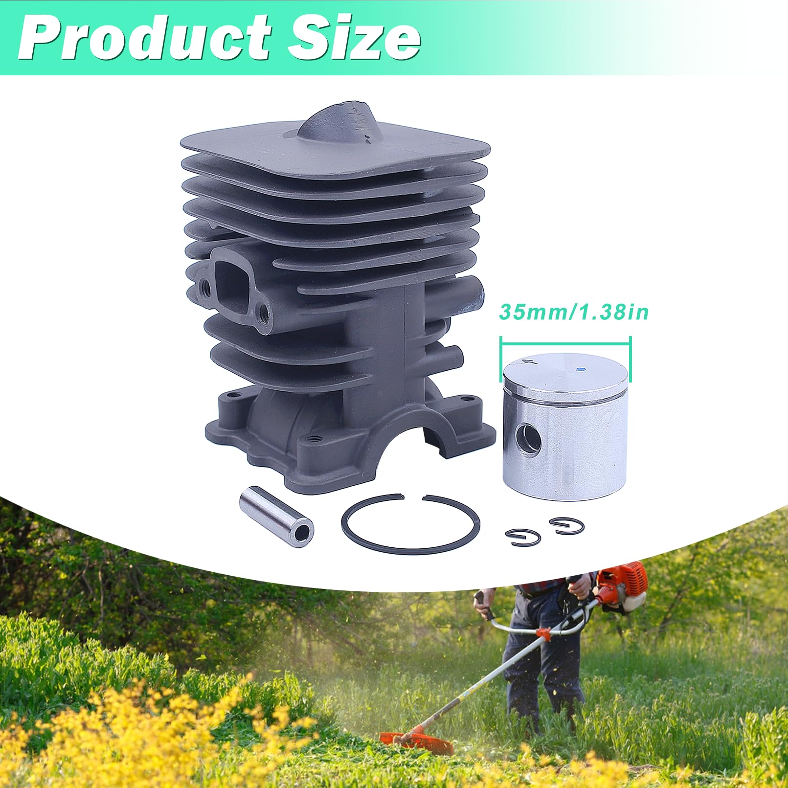 Adefol Cilindro Pistón Kit de 35 mm para Husqvarna 128C 128CD 128L 128LD 128R con Filtro de Aire, Línea de Filtro de Combustible, Bujía, Cojinete de Cigüeñal, Repuestos 545008082
