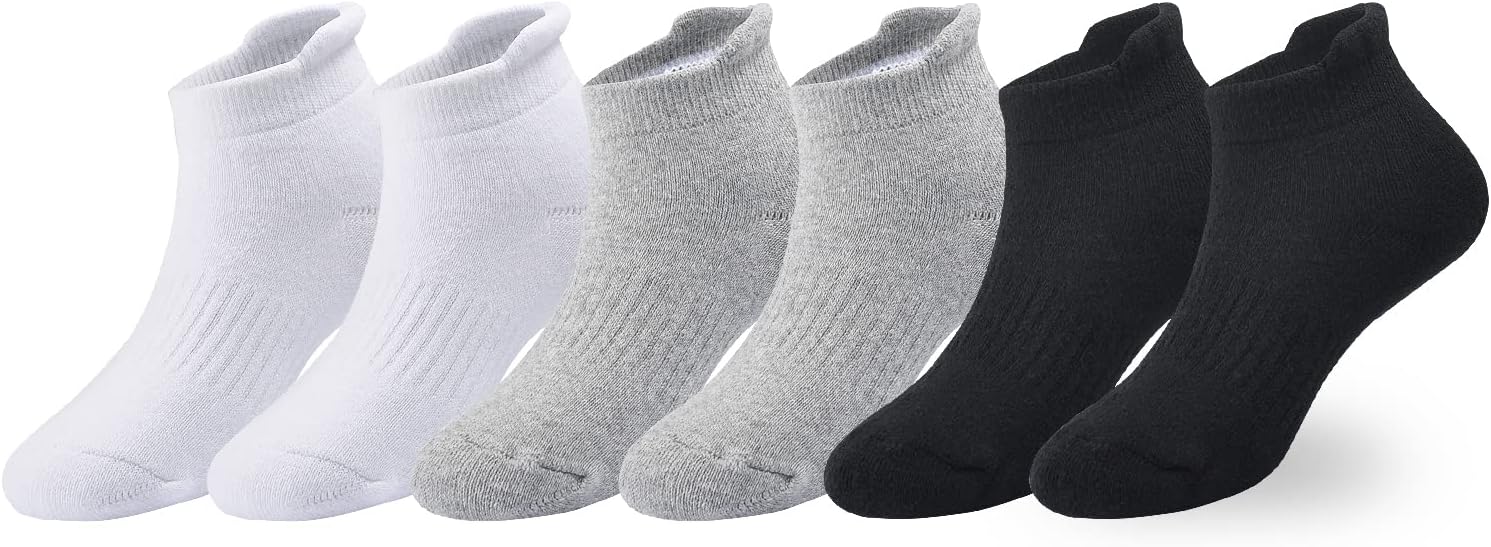 EPEIUS Kids Cushioned Socks Low Cut/No Show Running Socks Thick Cotton Short Athletic Socks for Boys Girls 6 Pack 4-14 Years