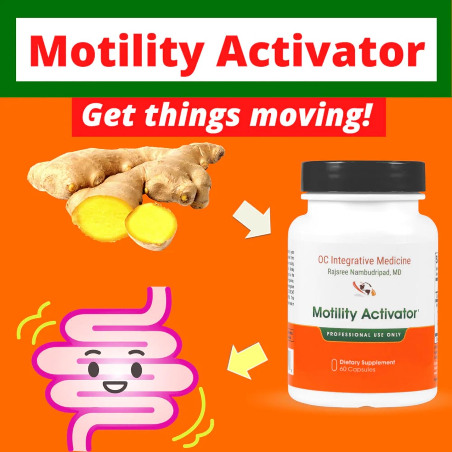 Motility Activator by Dr. Rajsree | Helps with Gas, Bloating & Constipation | Promotes Small Intestine Motility | with Ginger and Artichoke Leaf Extract | 60 Capsules - Image 3