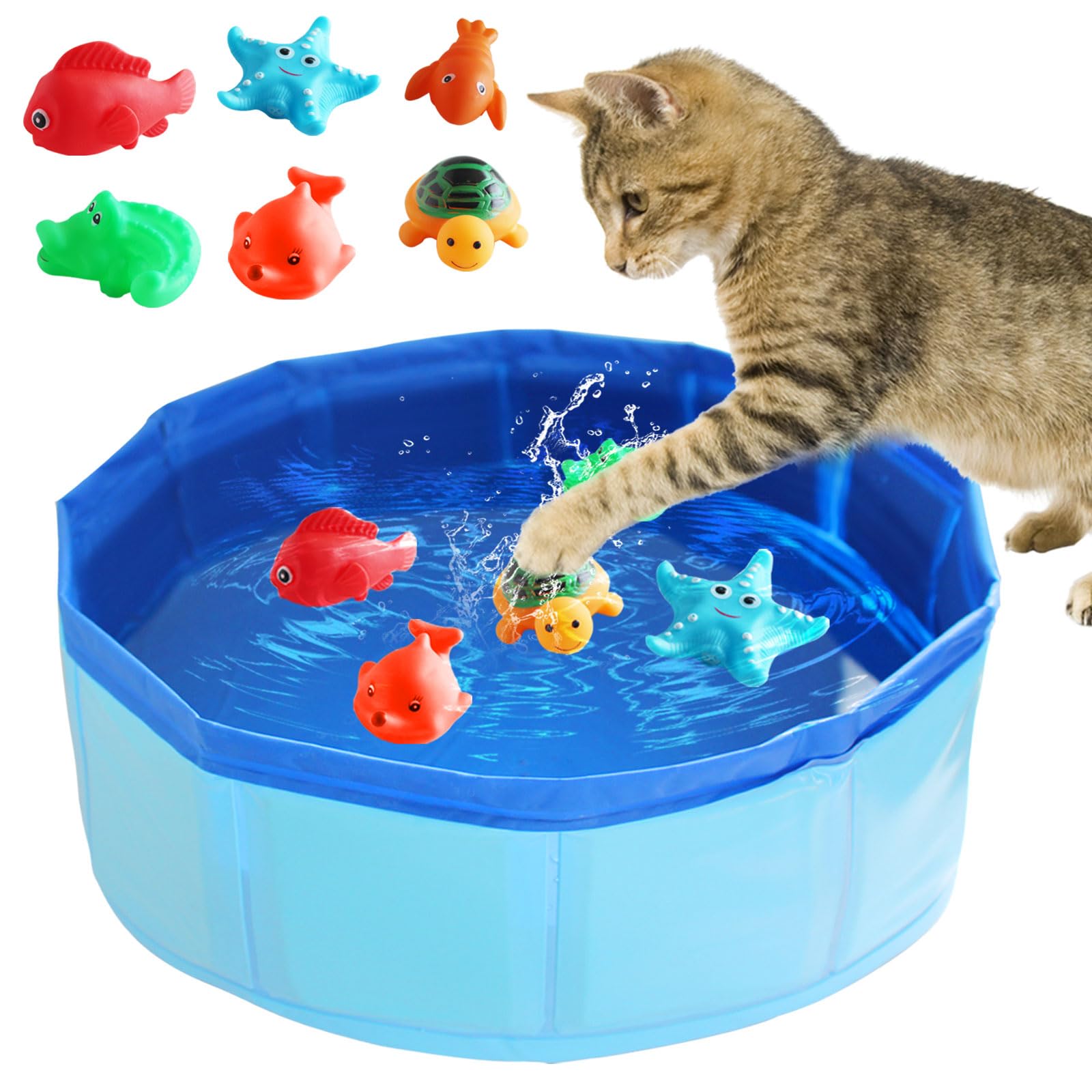 Obfuscate Cat Pool Toy,Portable Cat Water Toy with Interactive Fish Toys,Engaging Interactive Cat Toys for Indoor Cats,6 PCS Blue Set for Bored Cats