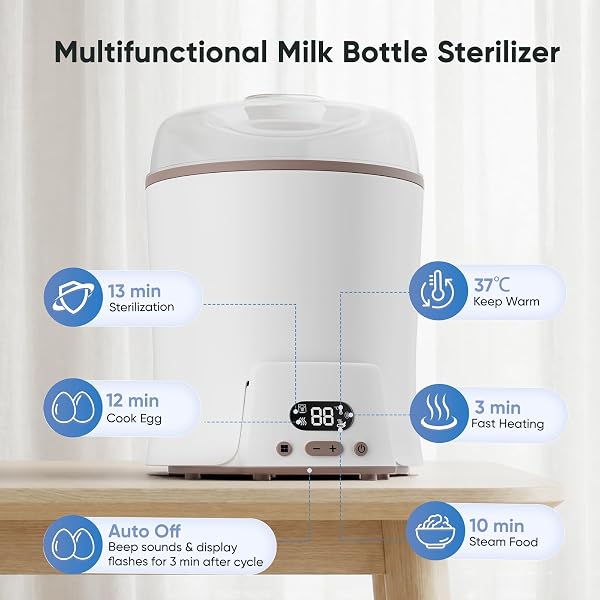 Stérilisateur pour biberons, stérilisateur électrique à 2 niveaux pour 6 biberons et tétines, stérilisateur 4 en 1 pour biberons, jouets de dentition, chauffe-lait et aliments - 4