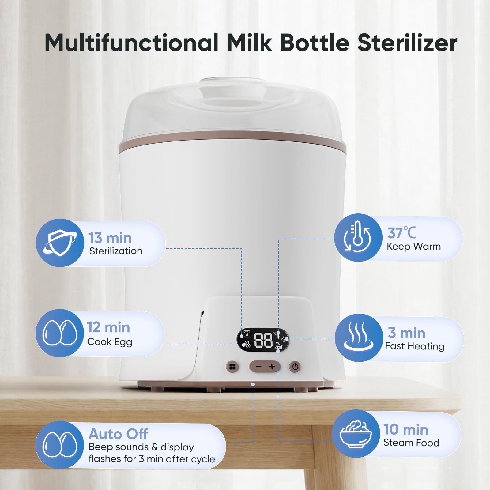 Sterilizzatore per biberon 6 in 1 – Sterilizzazione a vapore, asciugatura, scaldalatte, scalda alimenti e cuoci uova, capacità 6 bottiglie, senza BPA, per articoli per neonati, biberon e accessori per